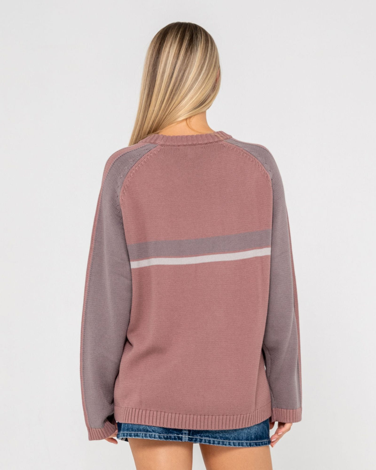 White Lines Two Crew Neck Knit Elderberry - Image 3