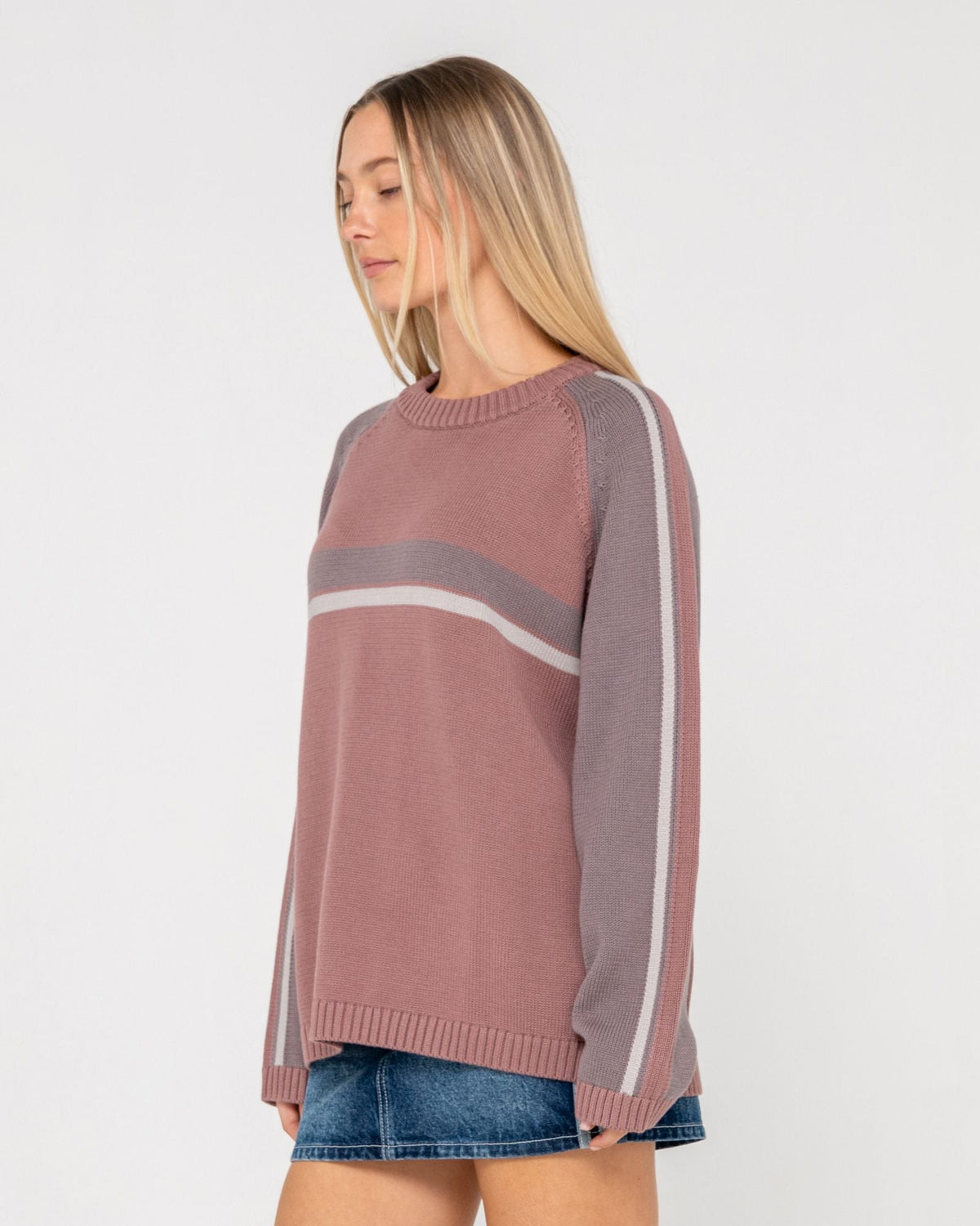 White Lines Two Crew Neck Knit Elderberry - Image 4