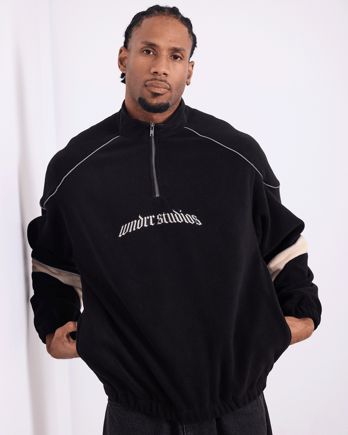 Mens Havok 1/4 Zip Polar Fleece Casual Jacket Black - Image 2