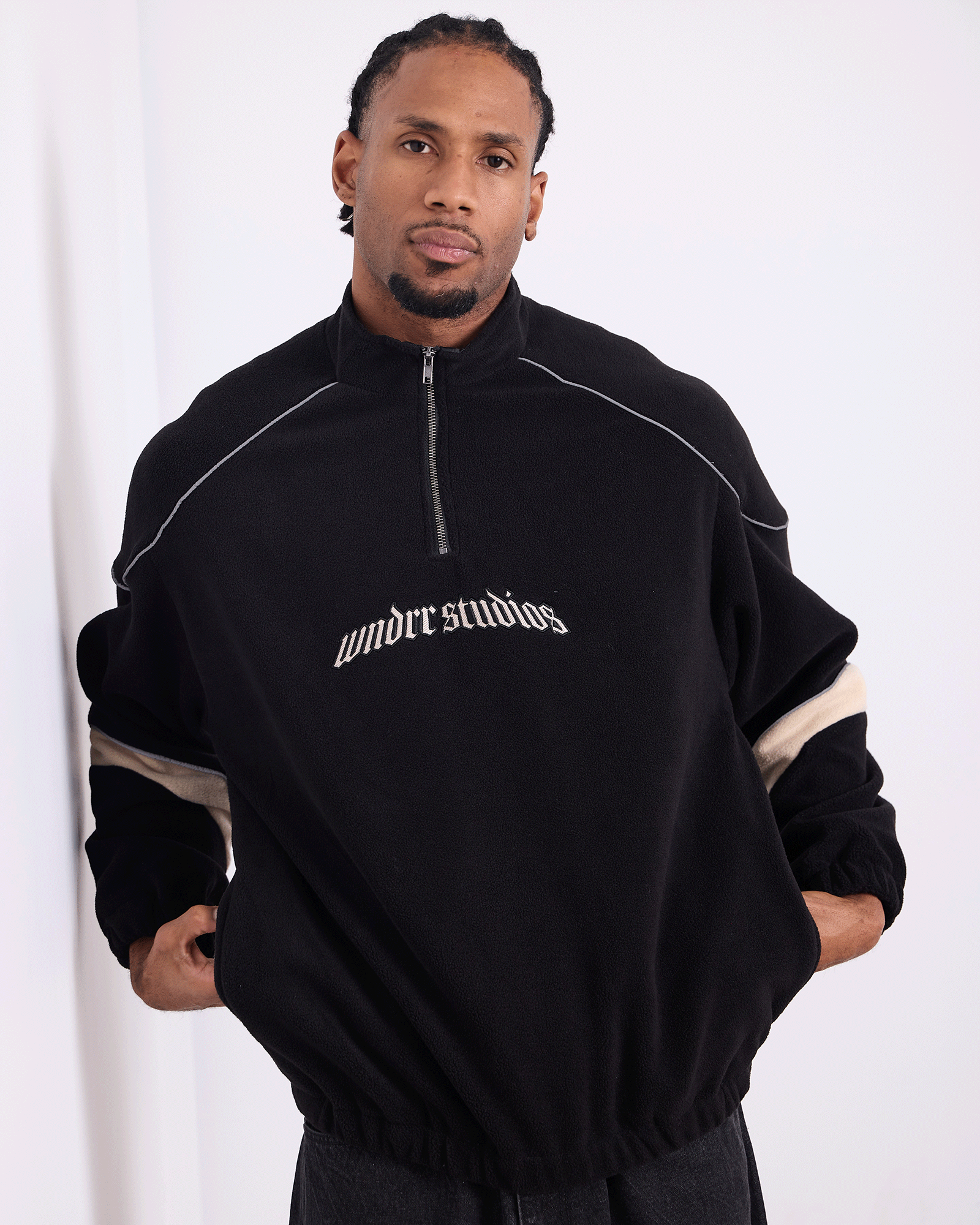 Mens Havok 1/4 Zip Polar Fleece Casual Jacket Black - Image 2