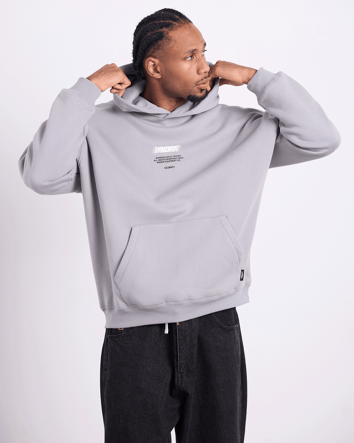 Mens Borderless Hood Sweat Cement Grey - Image 4