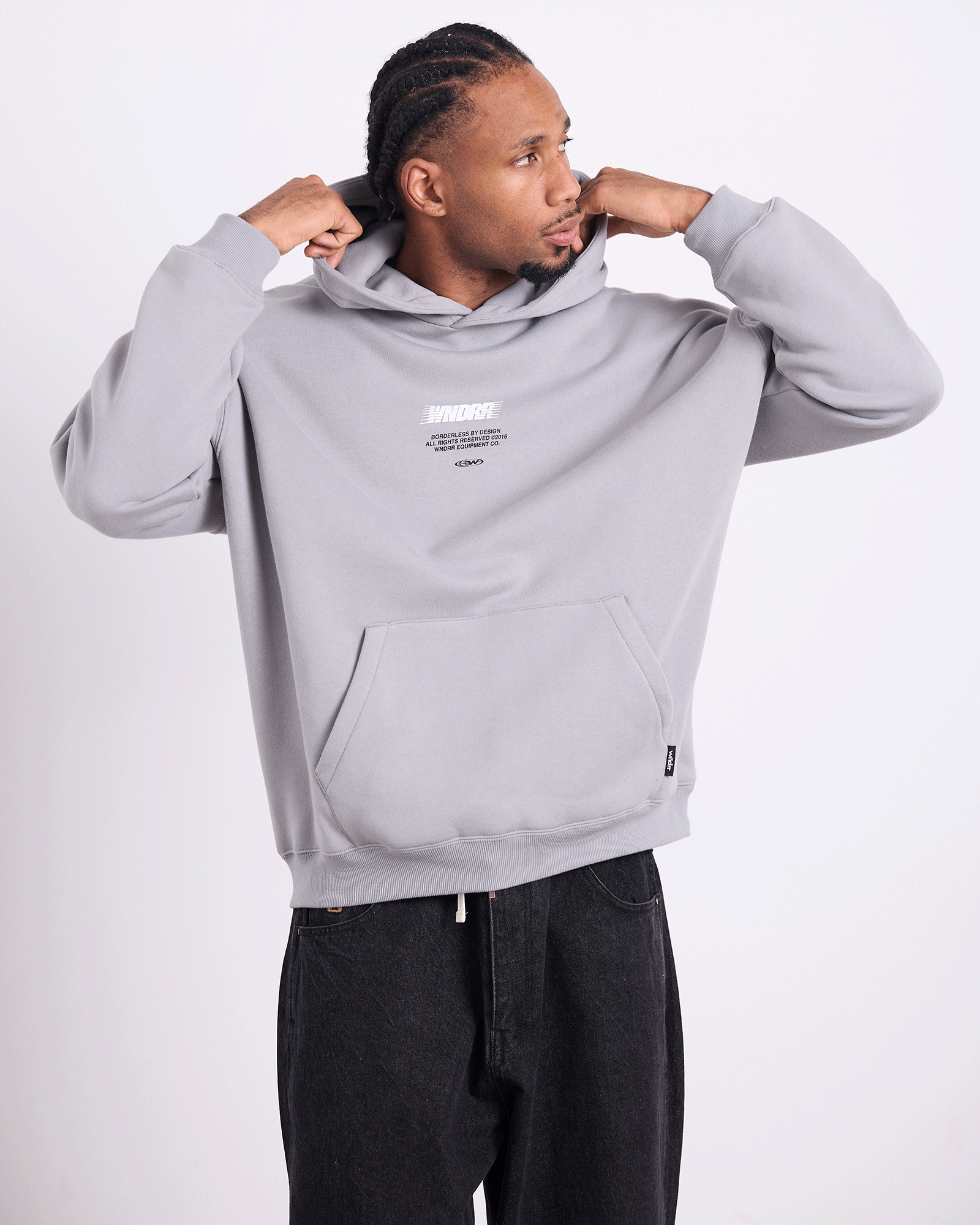 Mens Borderless Hood Sweat Cement Grey - Image 4
