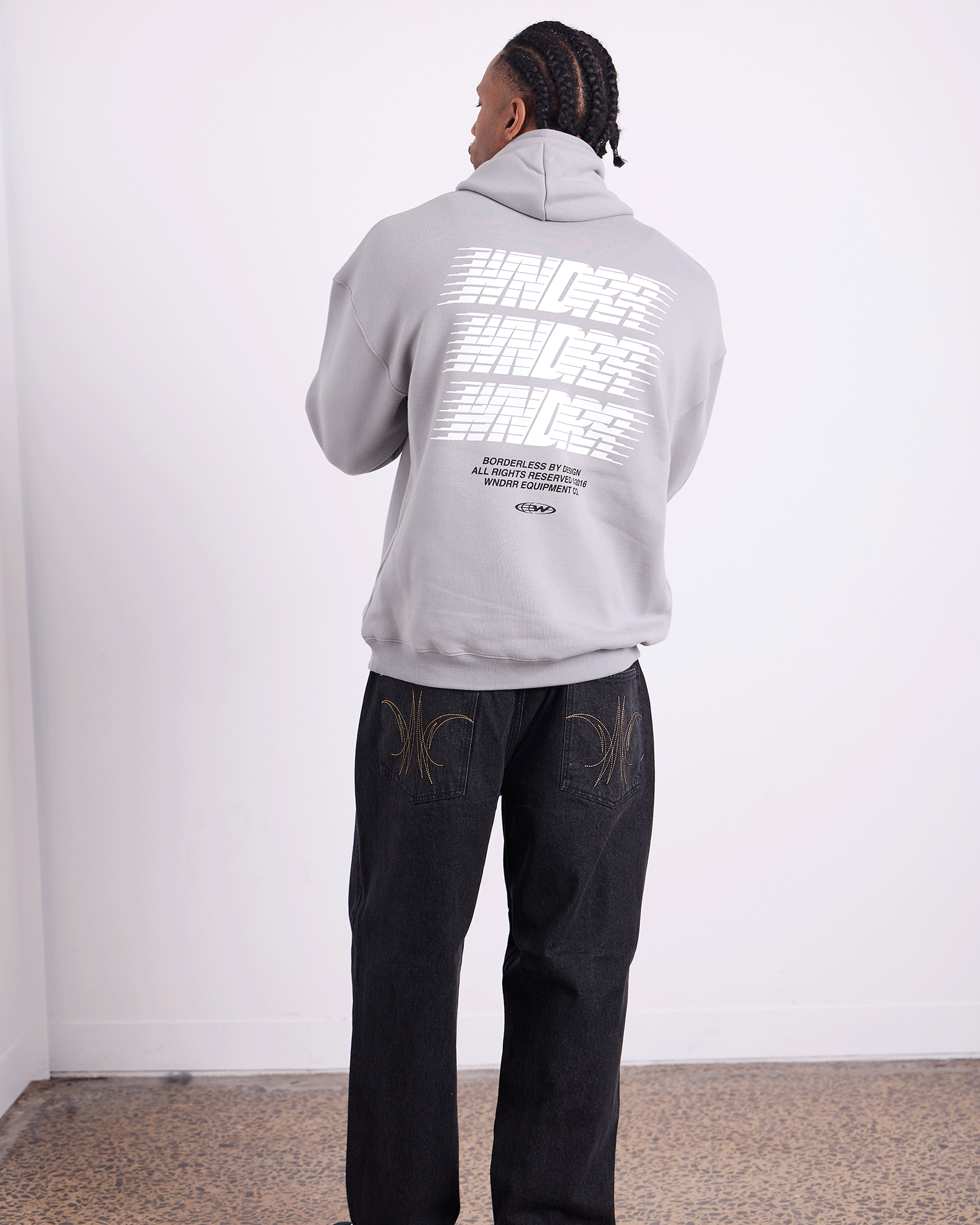 Mens Borderless Hood Sweat Cement Grey - Image 6
