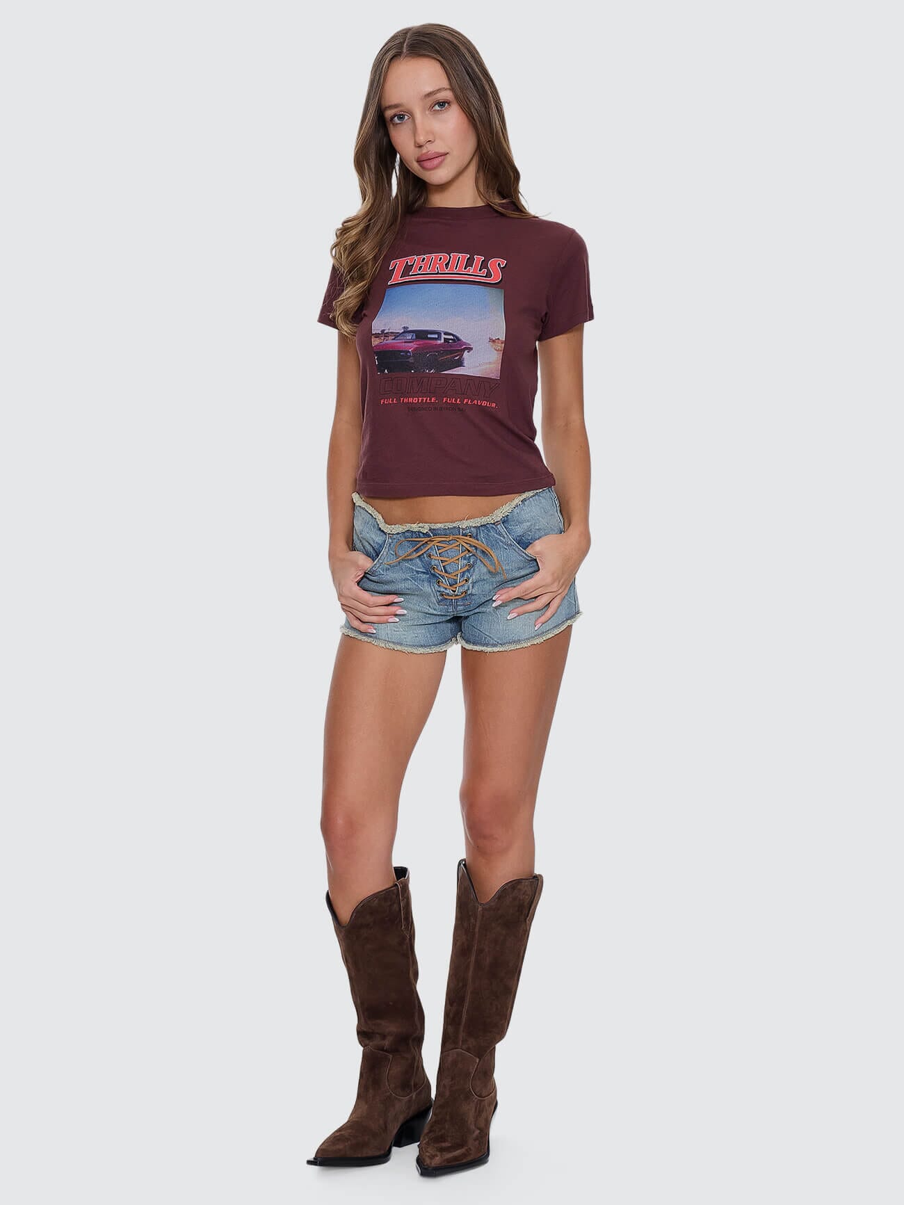 Womens Full Throttle T Shirt Bitter Chocolate - Image 3