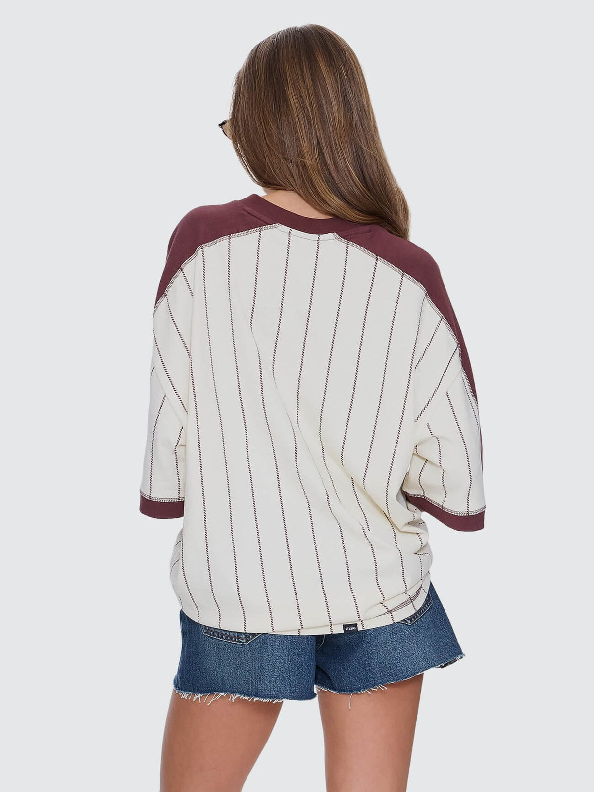 Womens Baseline Stripe V-Neck T Shirt Butter Cream - Image 2