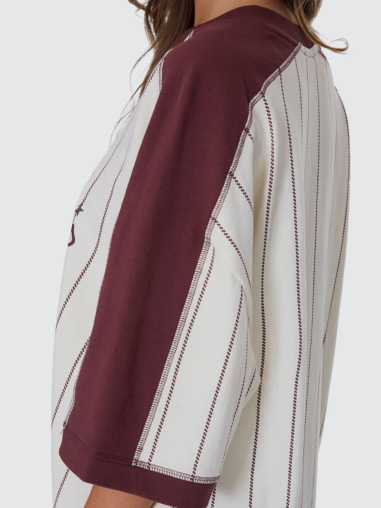 Womens Baseline Stripe V-Neck T Shirt Butter Cream - Image 7