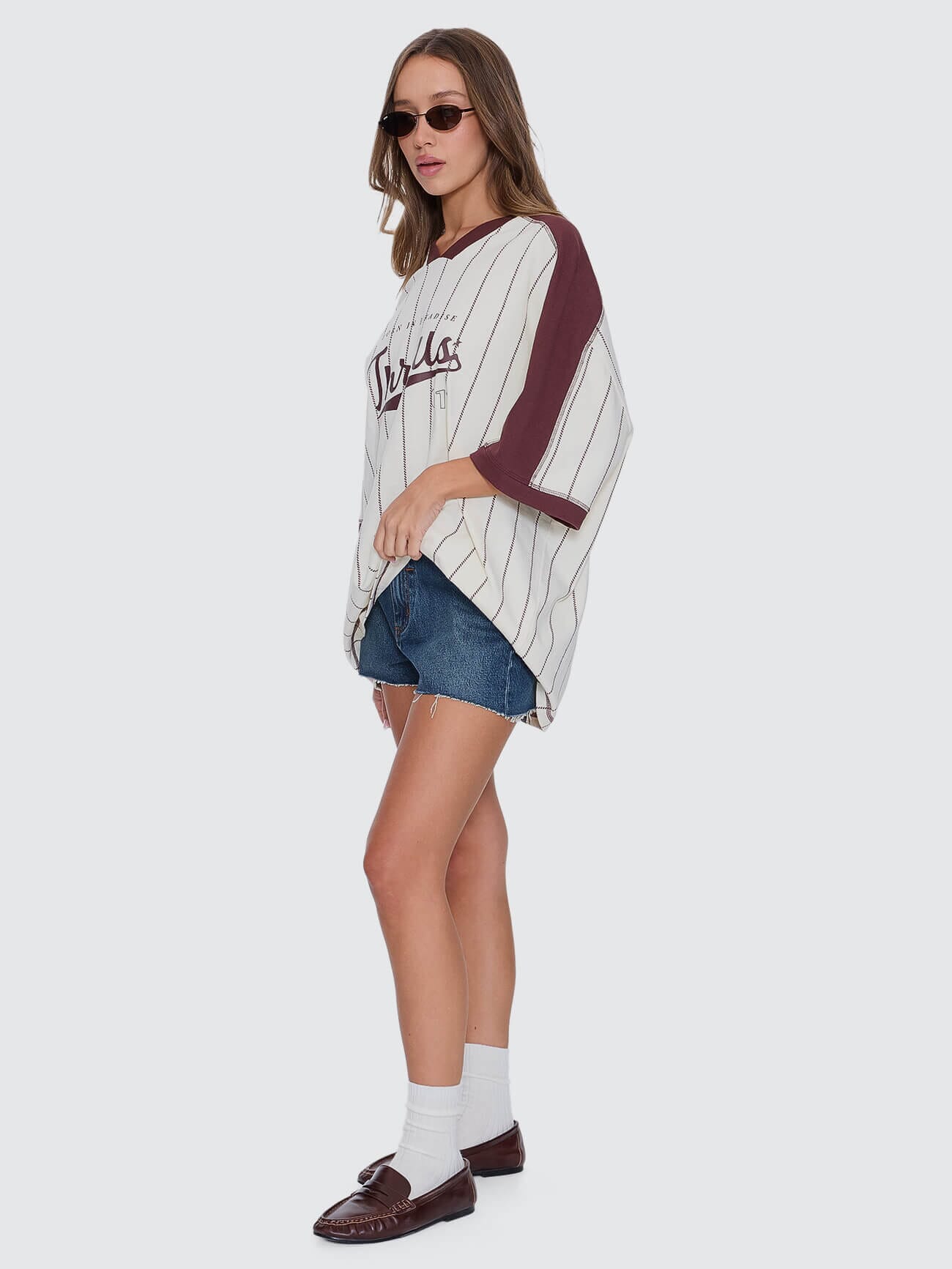 Womens Baseline Stripe V-Neck T Shirt Butter Cream - Image 5