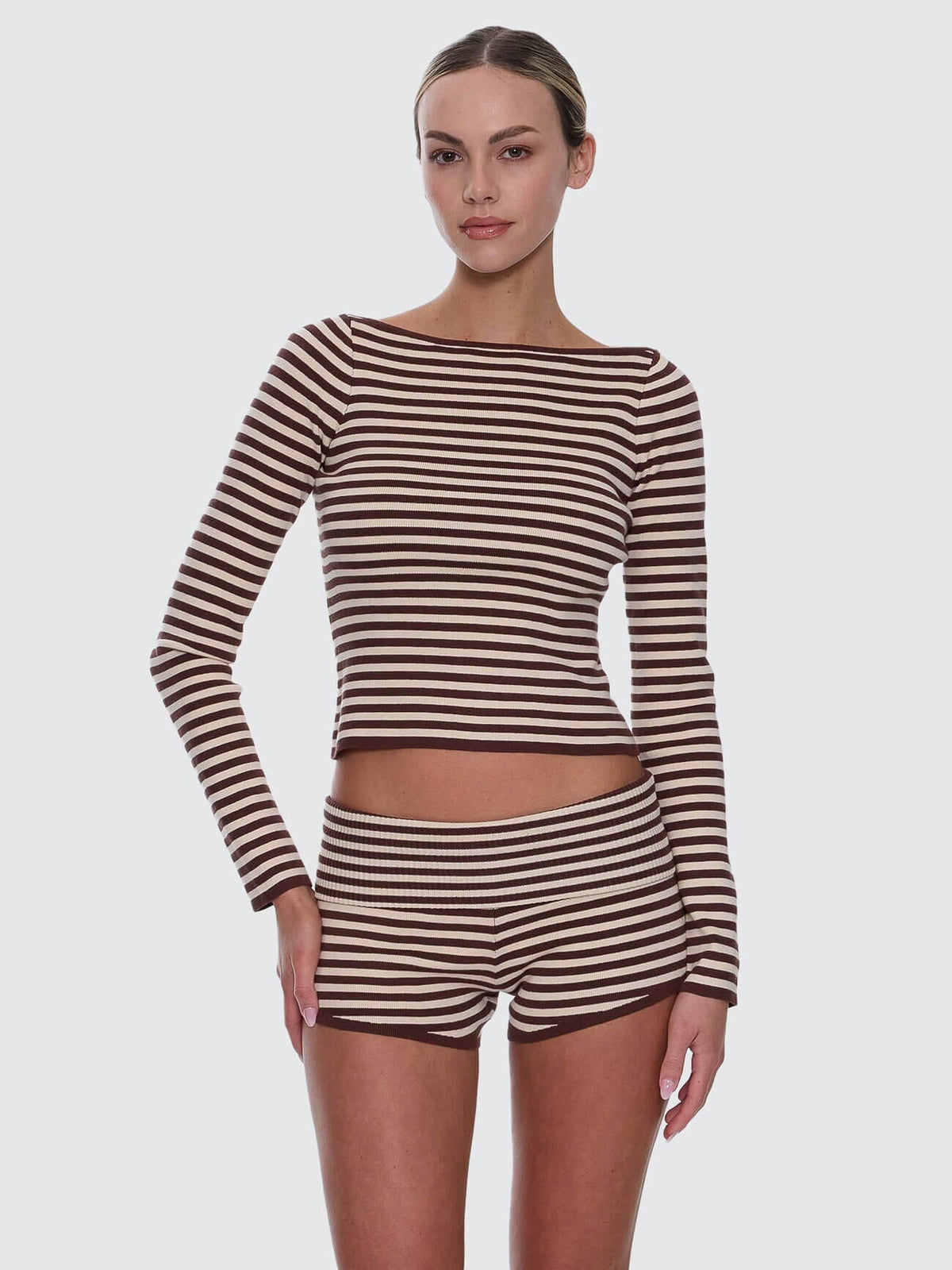 Womens Walker Knit Long Sleeve T Shirt Butter Cream Stripe - Image 2