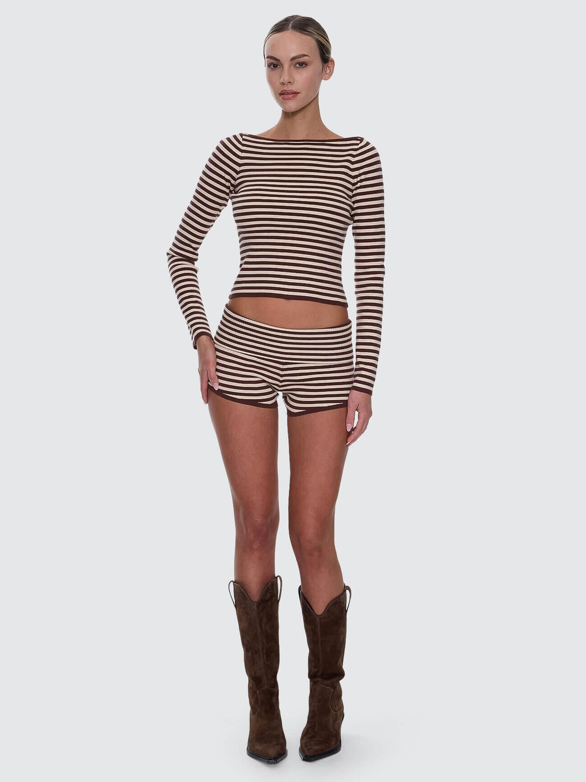 Womens Walker Knit Long Sleeve T Shirt Butter Cream Stripe - Image 4