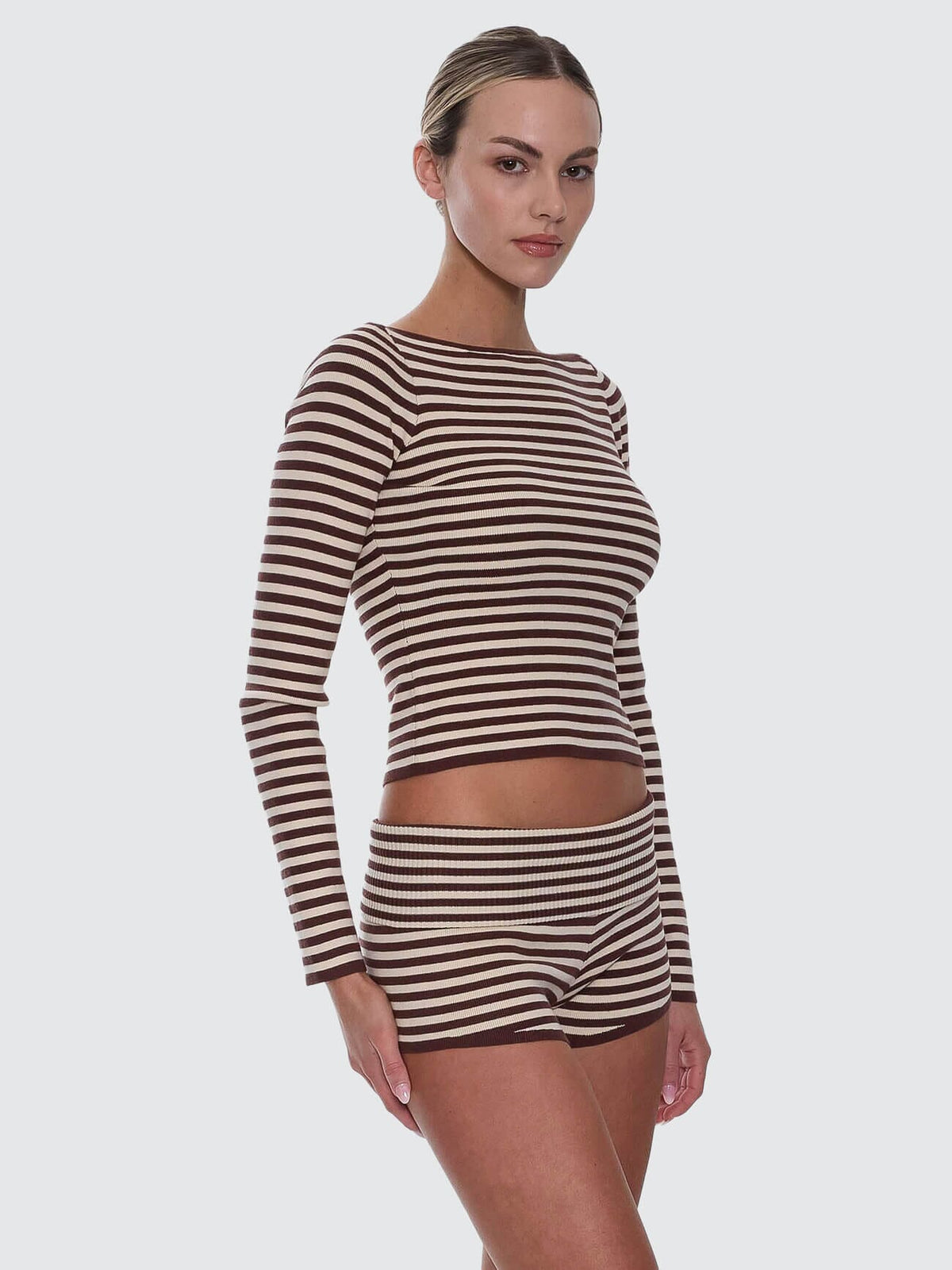 Womens Walker Knit Long Sleeve T Shirt Butter Cream Stripe - Image 7