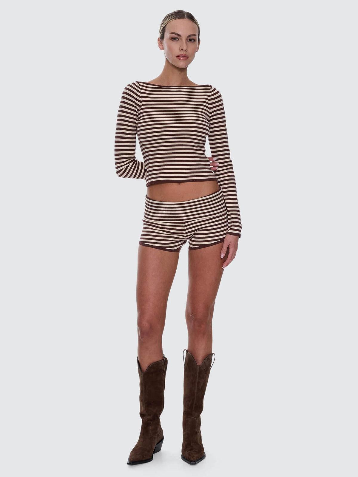 Womens Walker Knit Long Sleeve T Shirt Butter Cream Stripe - Image 8