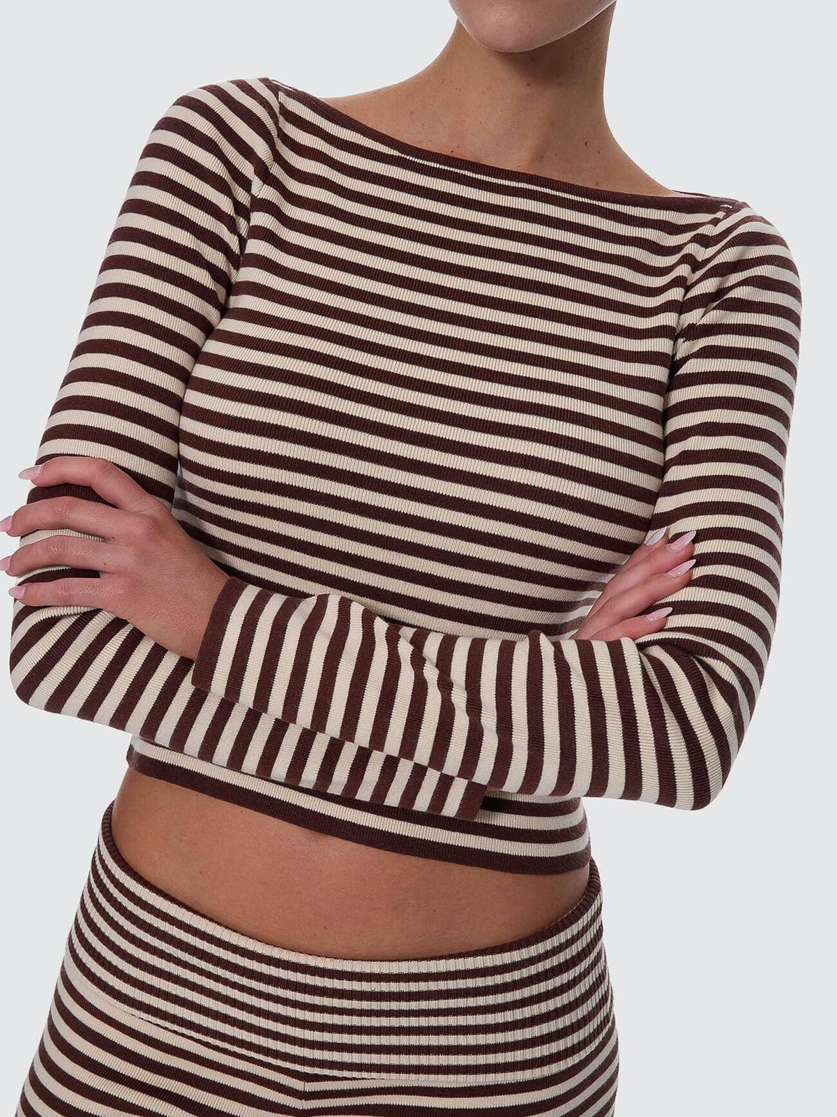 Womens Walker Knit Long Sleeve T Shirt Butter Cream Stripe - Image 3
