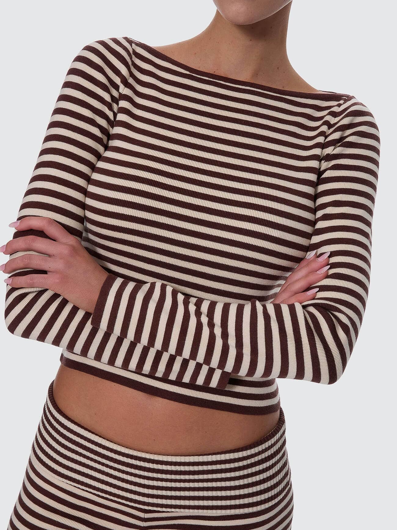 Womens Walker Knit Long Sleeve T Shirt Butter Cream Stripe - Image 3