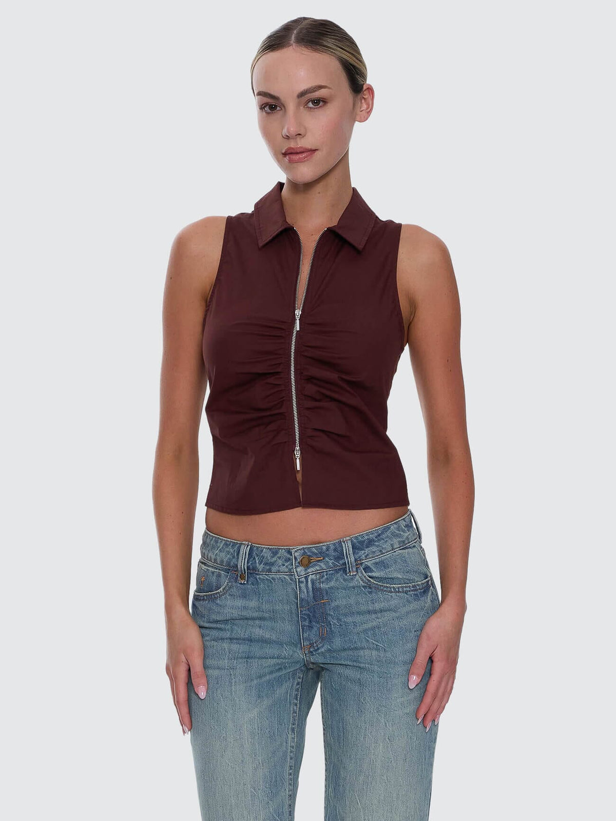 Womens Andy Zip Sleeveless T Shirt Bitter Chocolate - Image 8