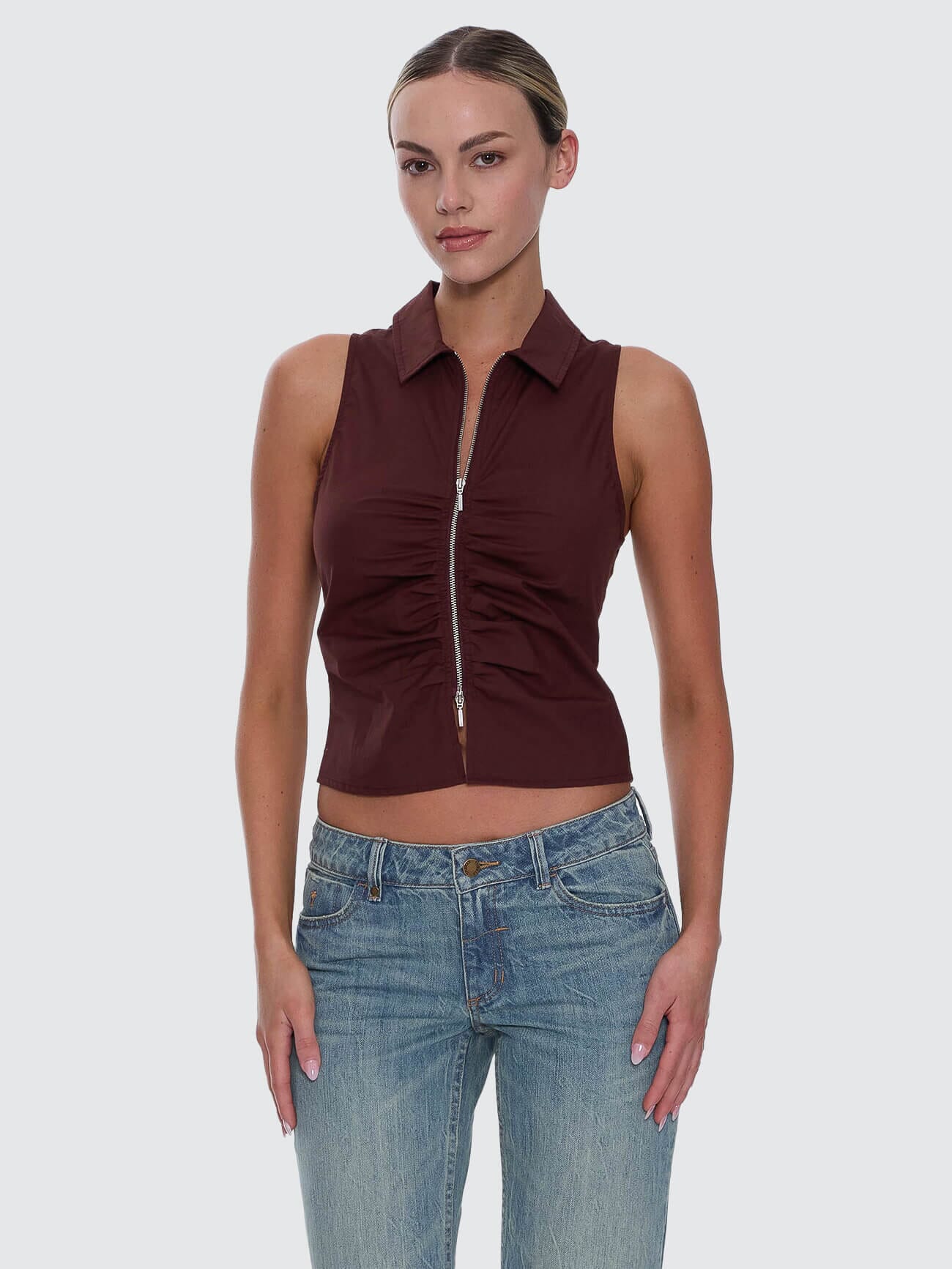 Womens Andy Zip Sleeveless T Shirt Bitter Chocolate - Image 8