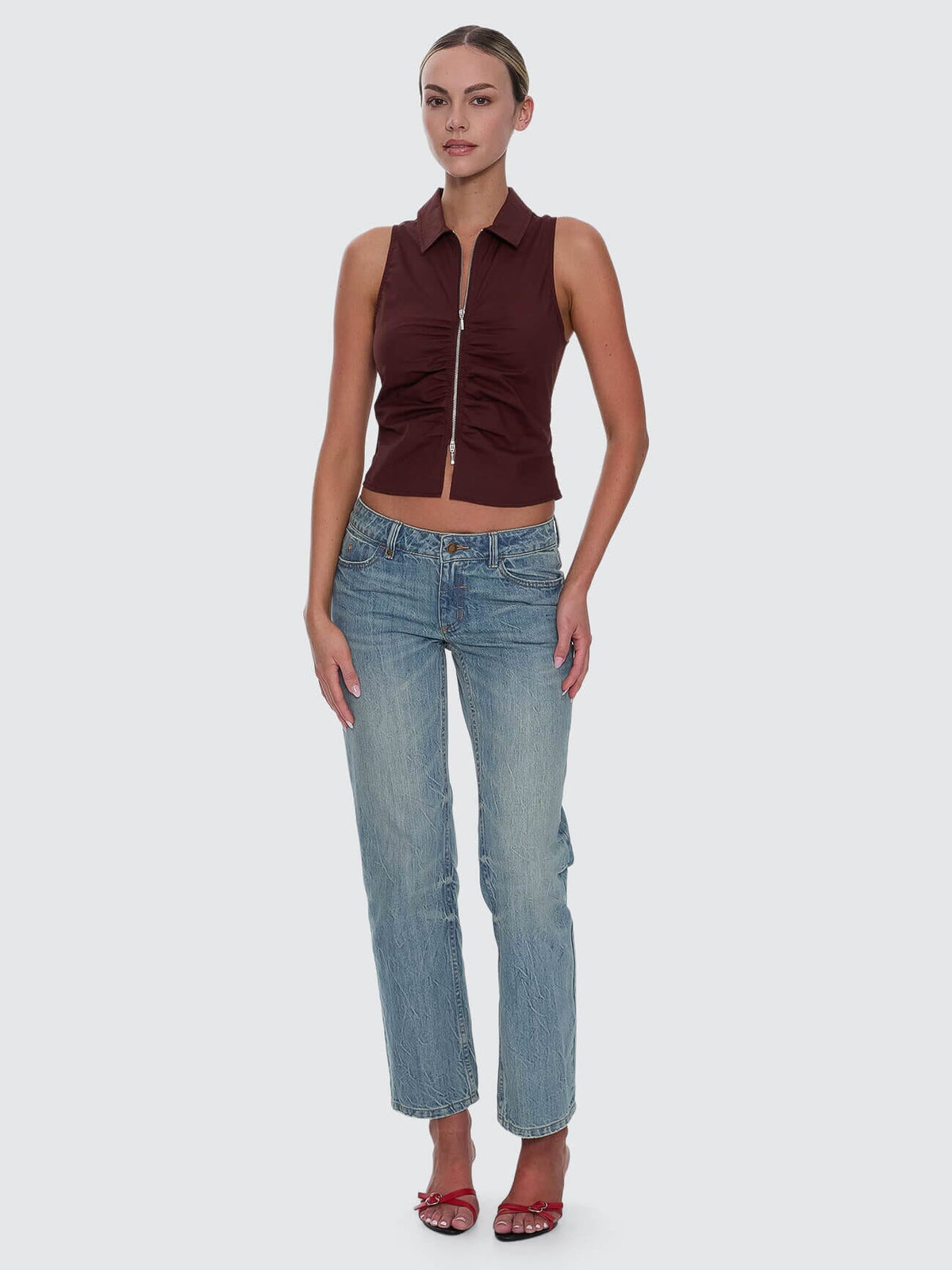 Womens Andy Zip Sleeveless T Shirt Bitter Chocolate - Image 3