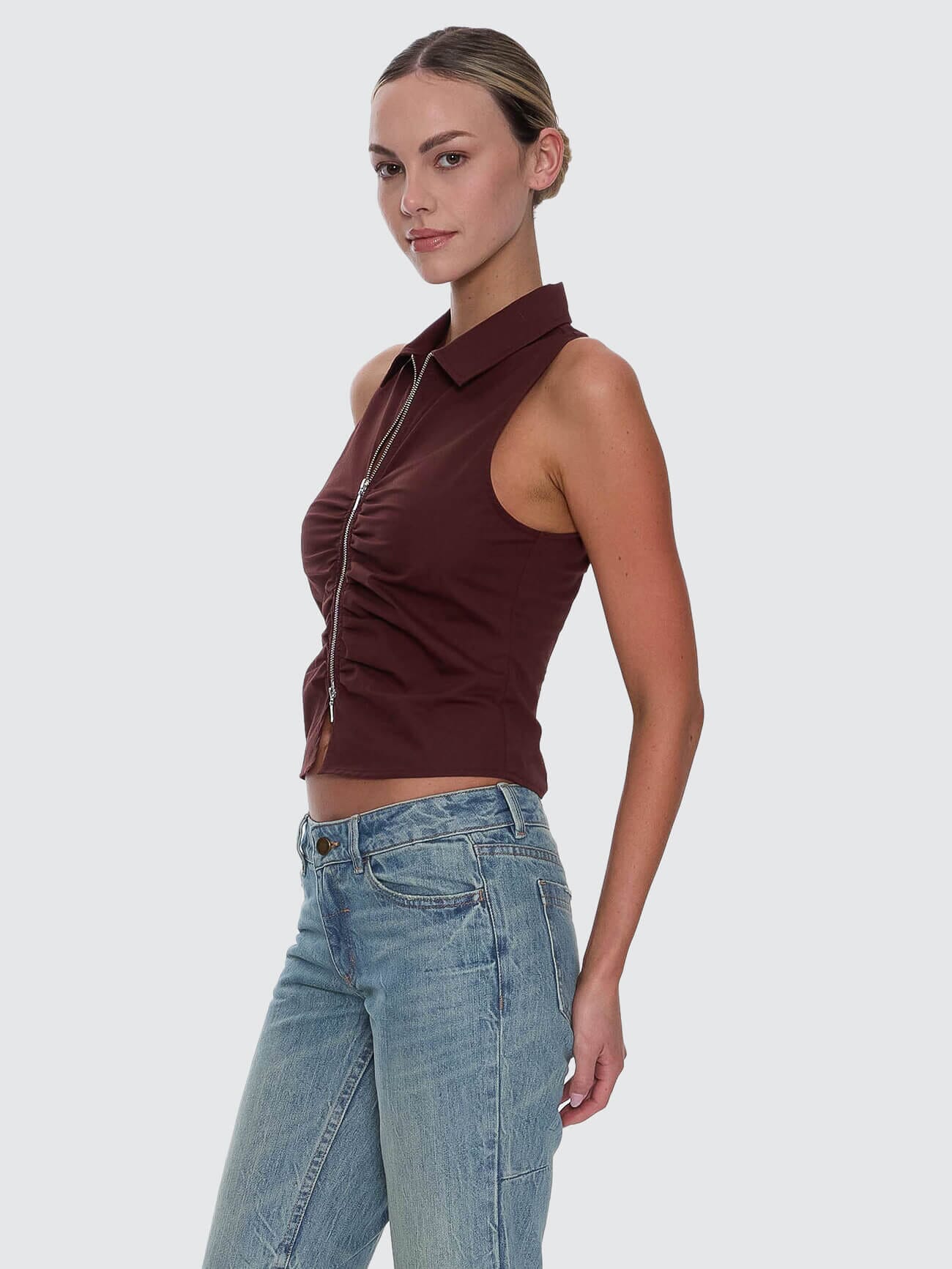 Womens Andy Zip Sleeveless T Shirt Bitter Chocolate - Image 4