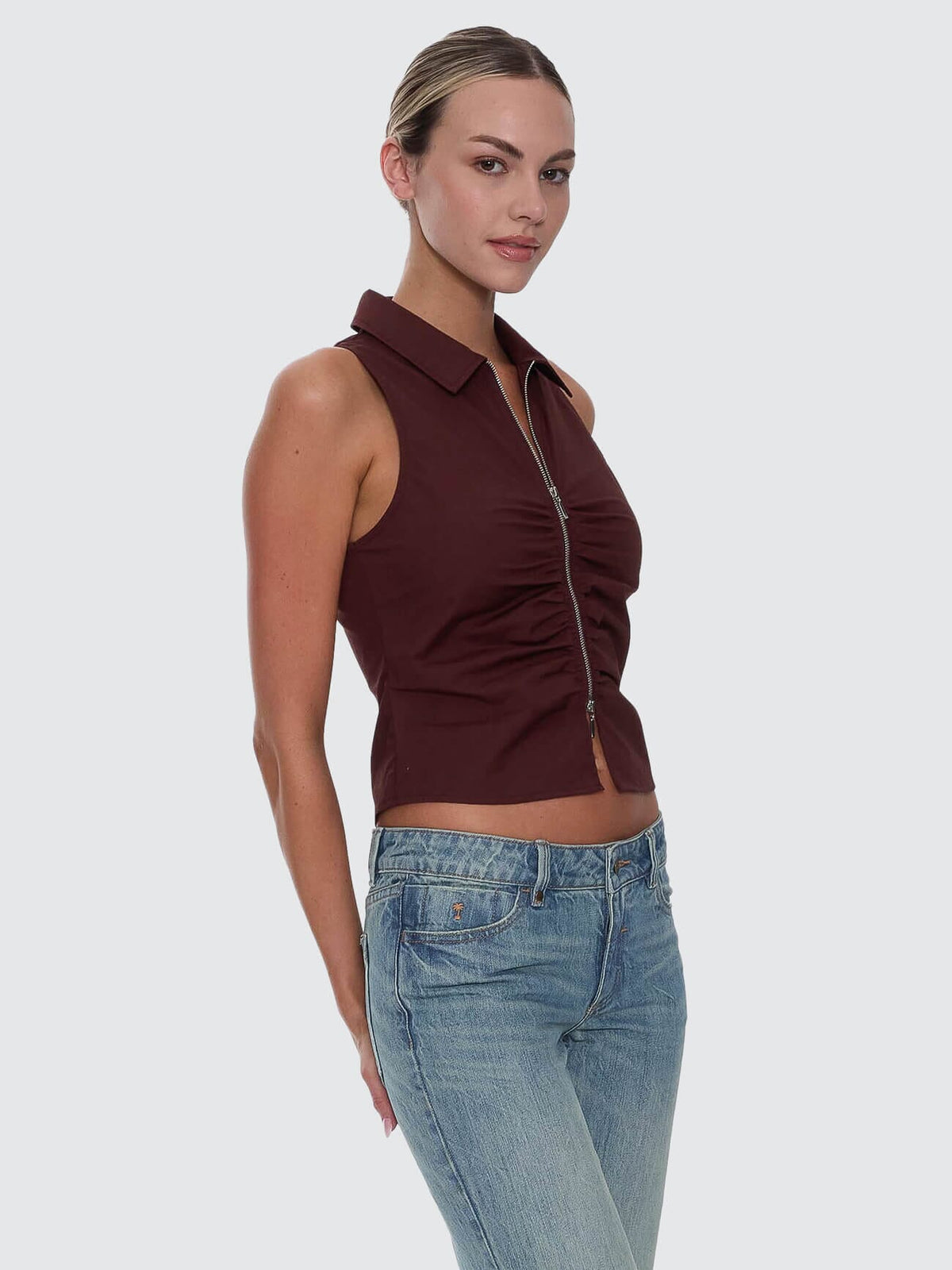 Womens Andy Zip Sleeveless T Shirt Bitter Chocolate - Image 6
