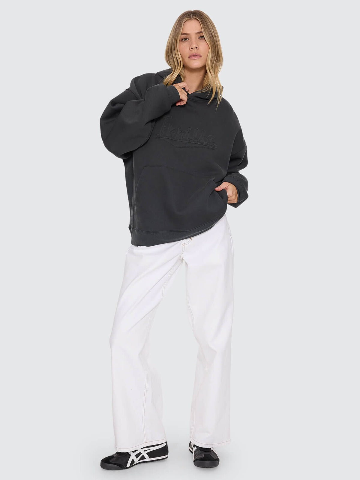 Womens Playmaker Cocoon Panel Hood Hooded Jumper Carbon - Image 4