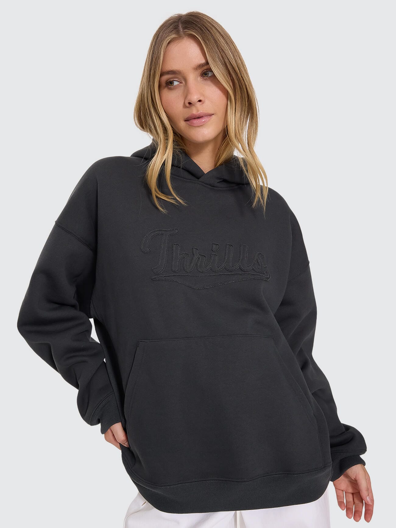 Womens Playmaker Cocoon Panel Hood Hooded Jumper Carbon - Image 6