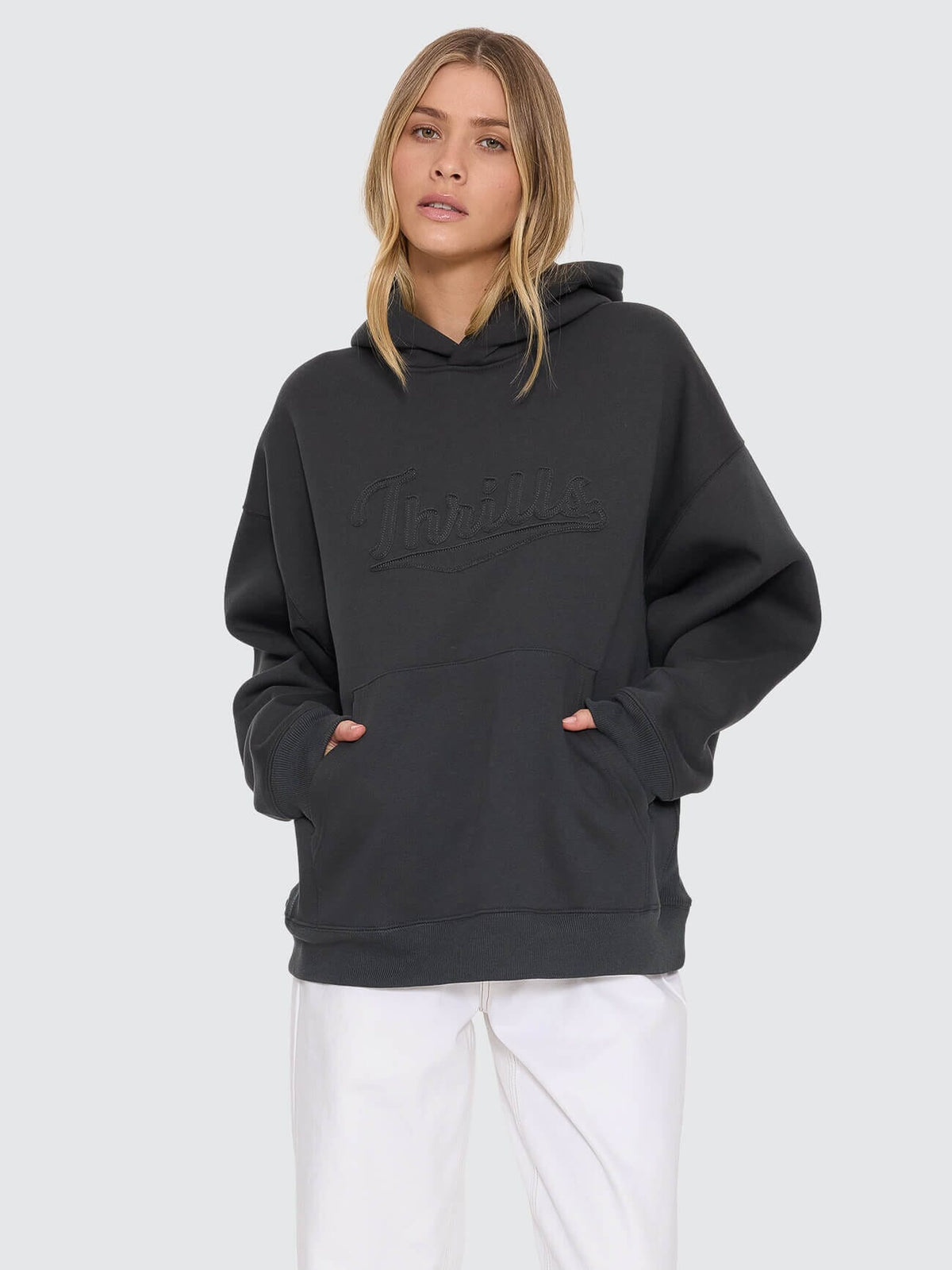 Womens Playmaker Cocoon Panel Hood Hooded Jumper Carbon - Image 1