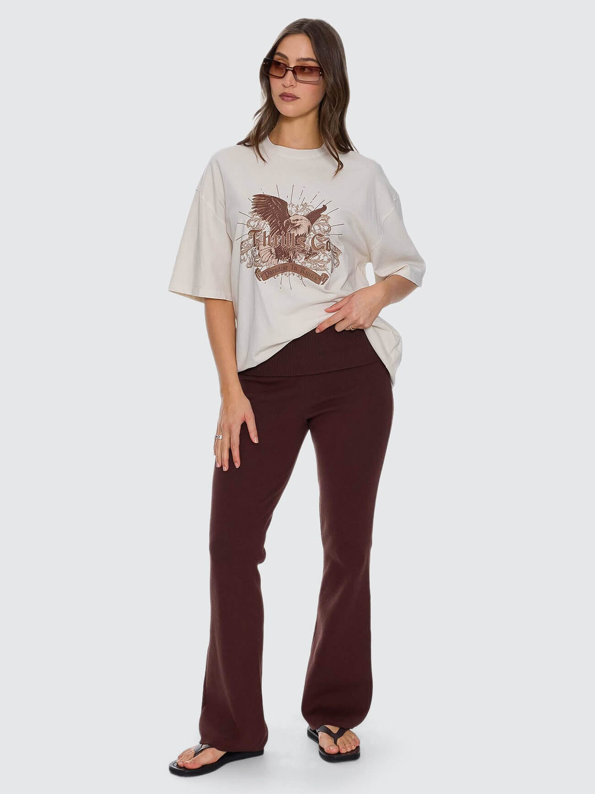 Womens Estelle Fold Over Knit Pant Bitter Chocolate - Image 1