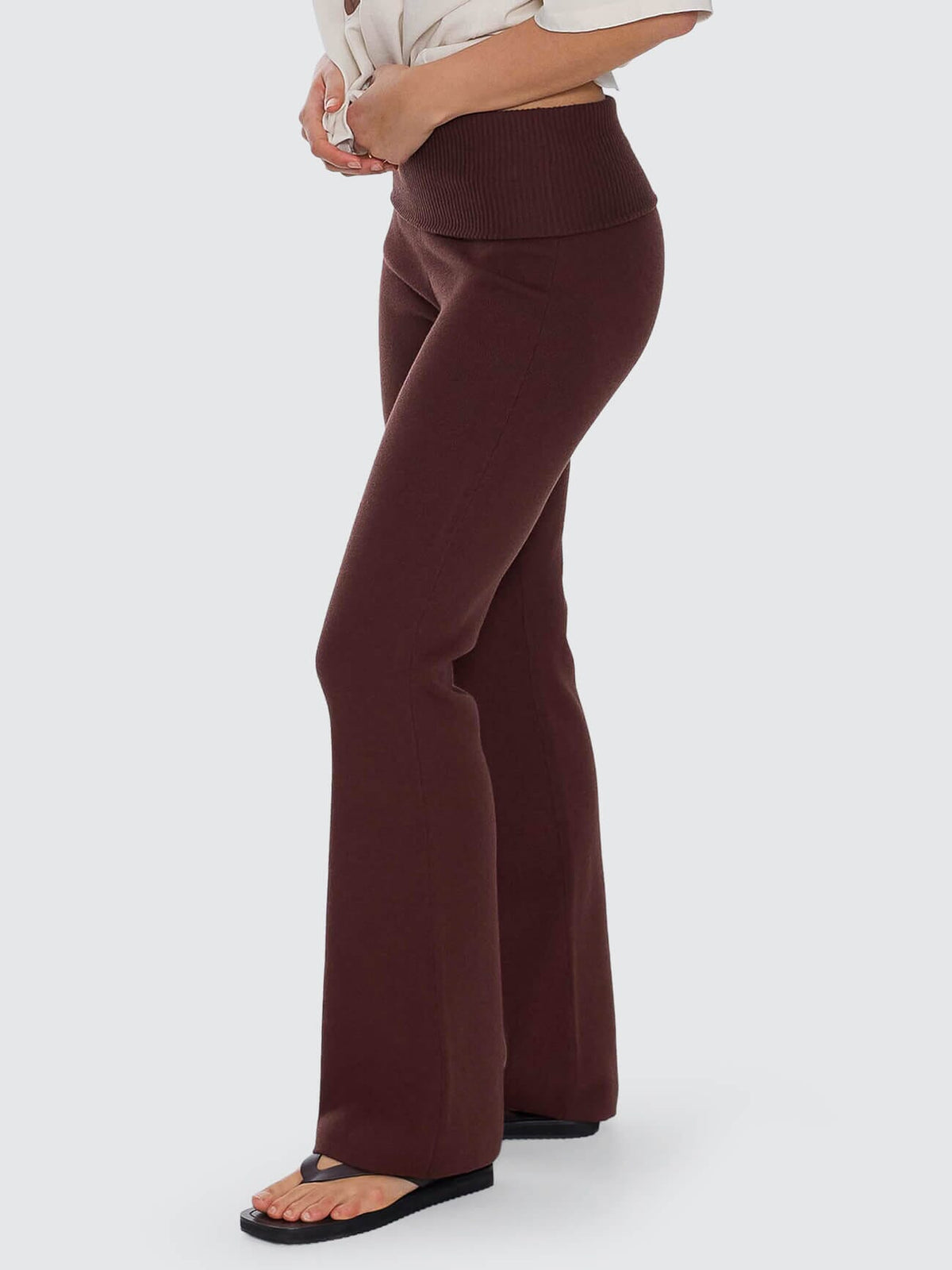 Womens Estelle Fold Over Knit Pant Bitter Chocolate - Image 3