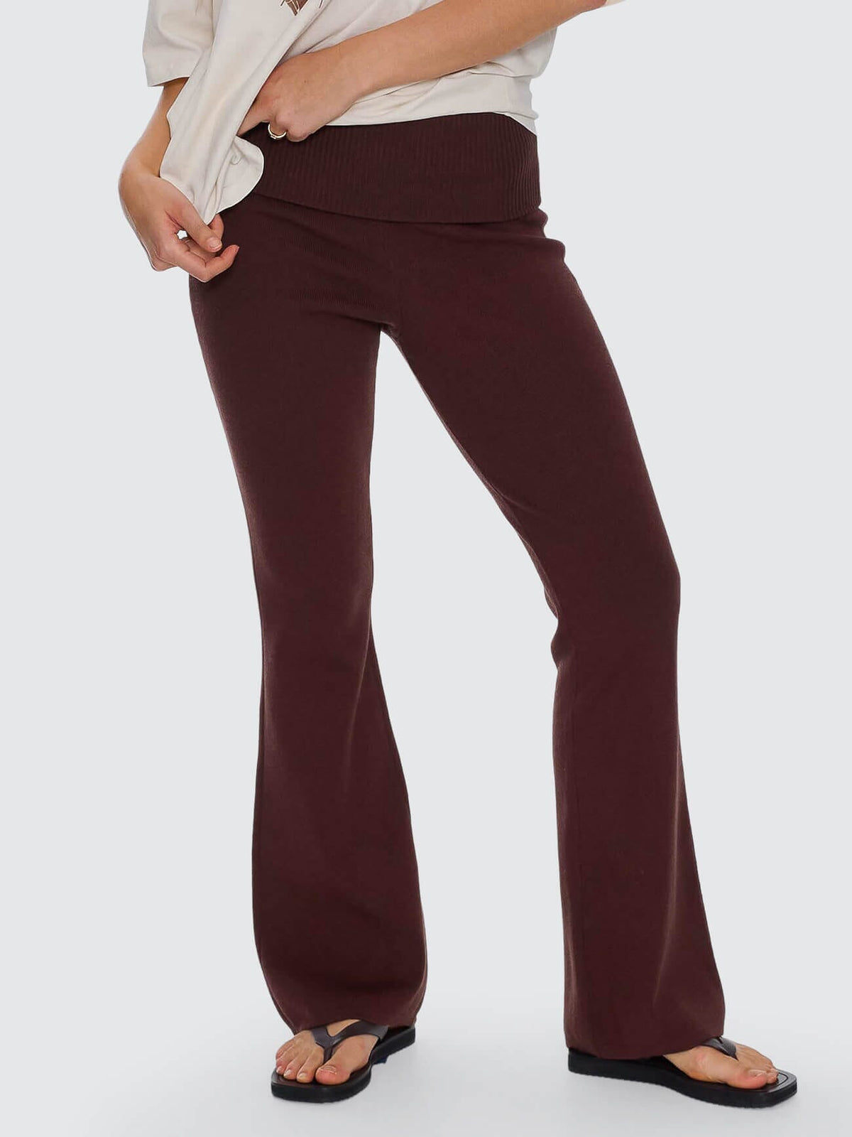Womens Estelle Fold Over Knit Pant Bitter Chocolate - Image 5