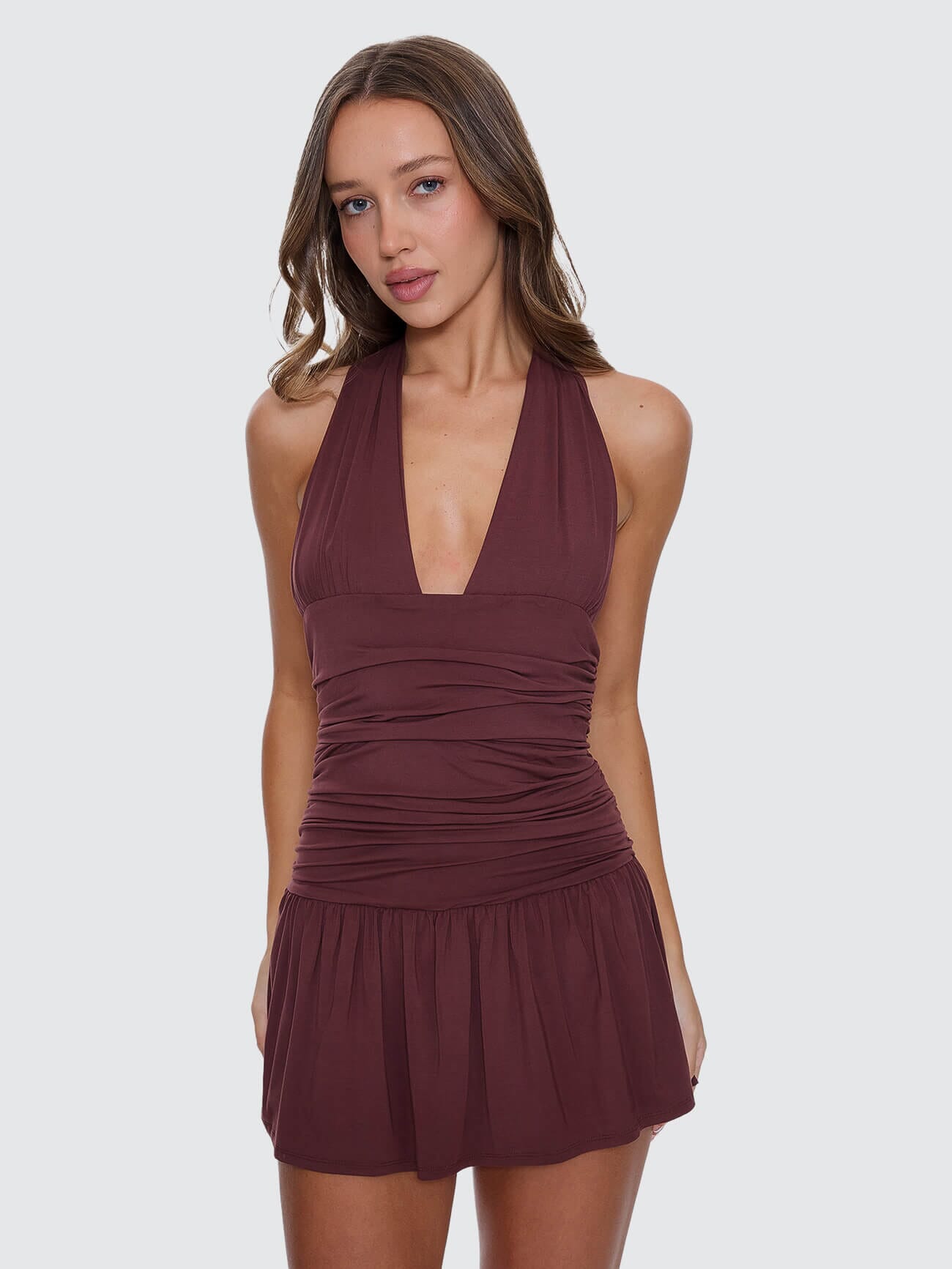 Womens Tommie Halter Mini Dress Bitter Chocolate - Image 1