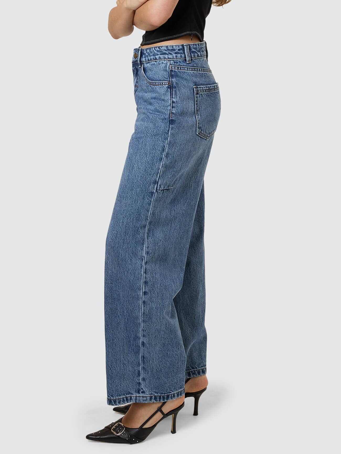 Womens Billie Low Rise Baggy Denim Stone Blue - Image 4