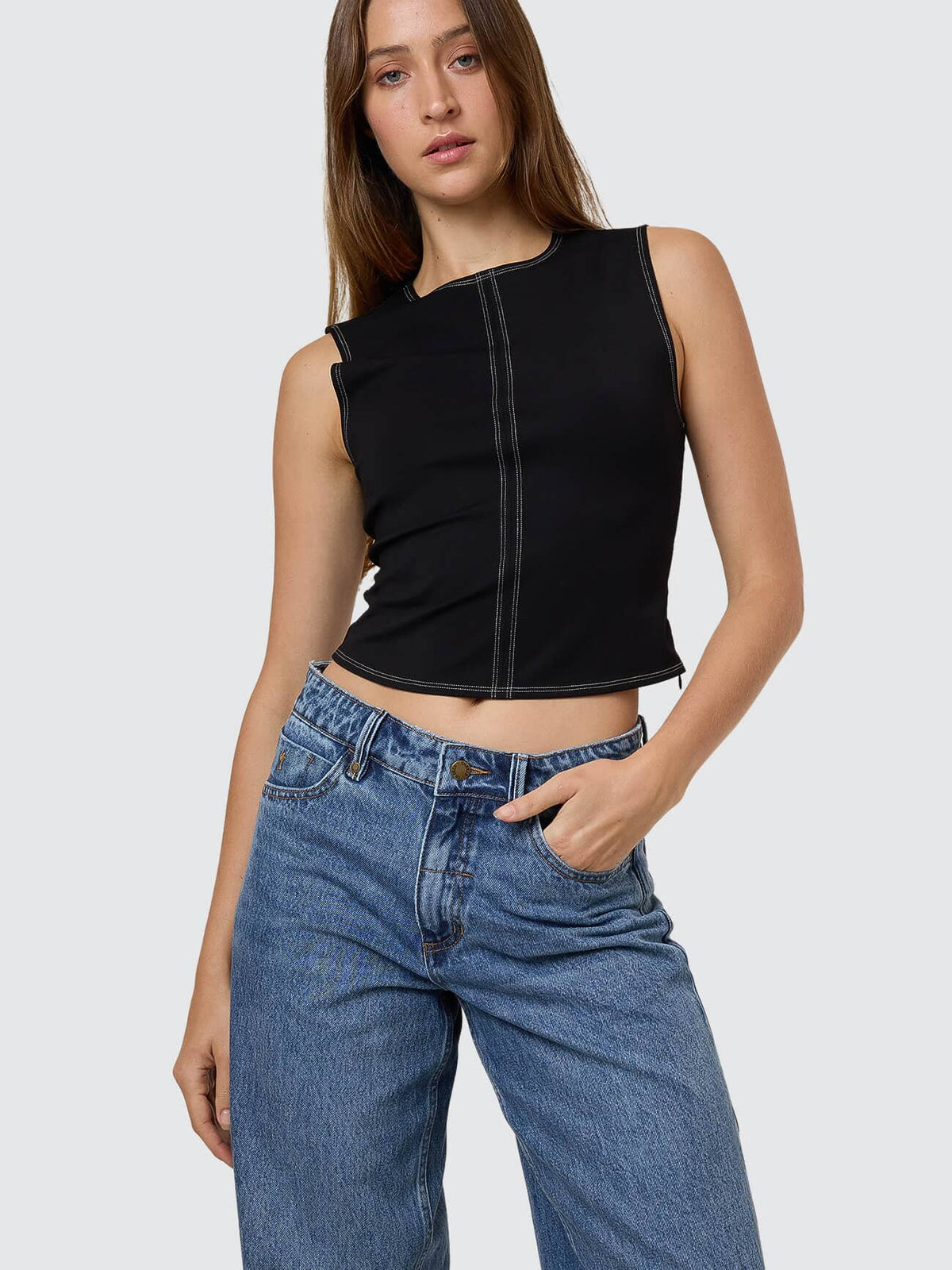 Womens Billie Low Rise Baggy Denim Stone Blue - Image 9