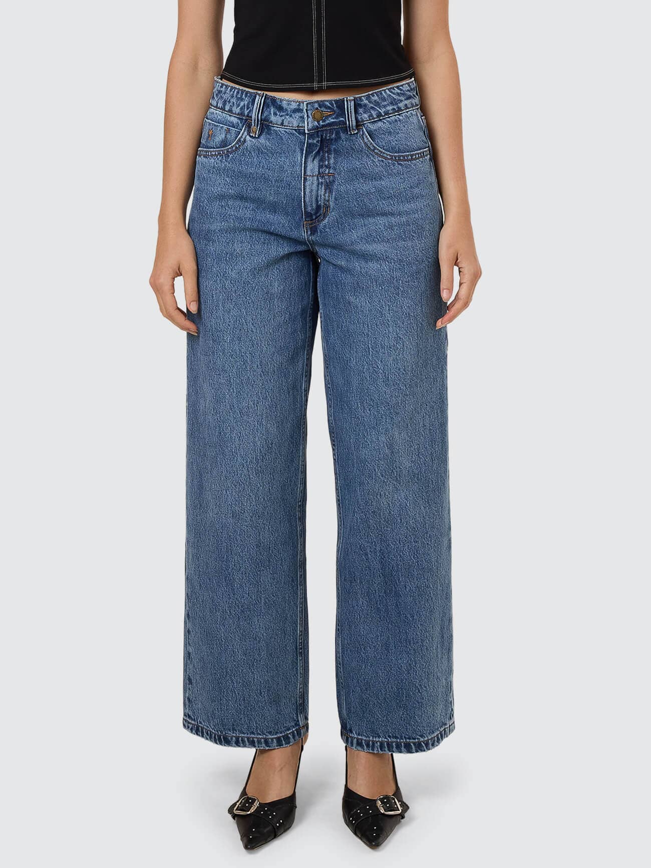 Womens Billie Low Rise Baggy Denim Stone Blue - Image 1