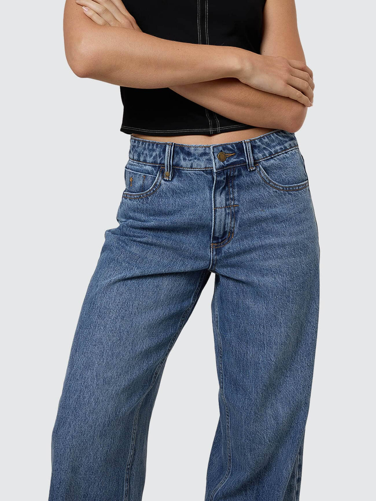 Womens Billie Low Rise Baggy Denim Stone Blue - Image 3