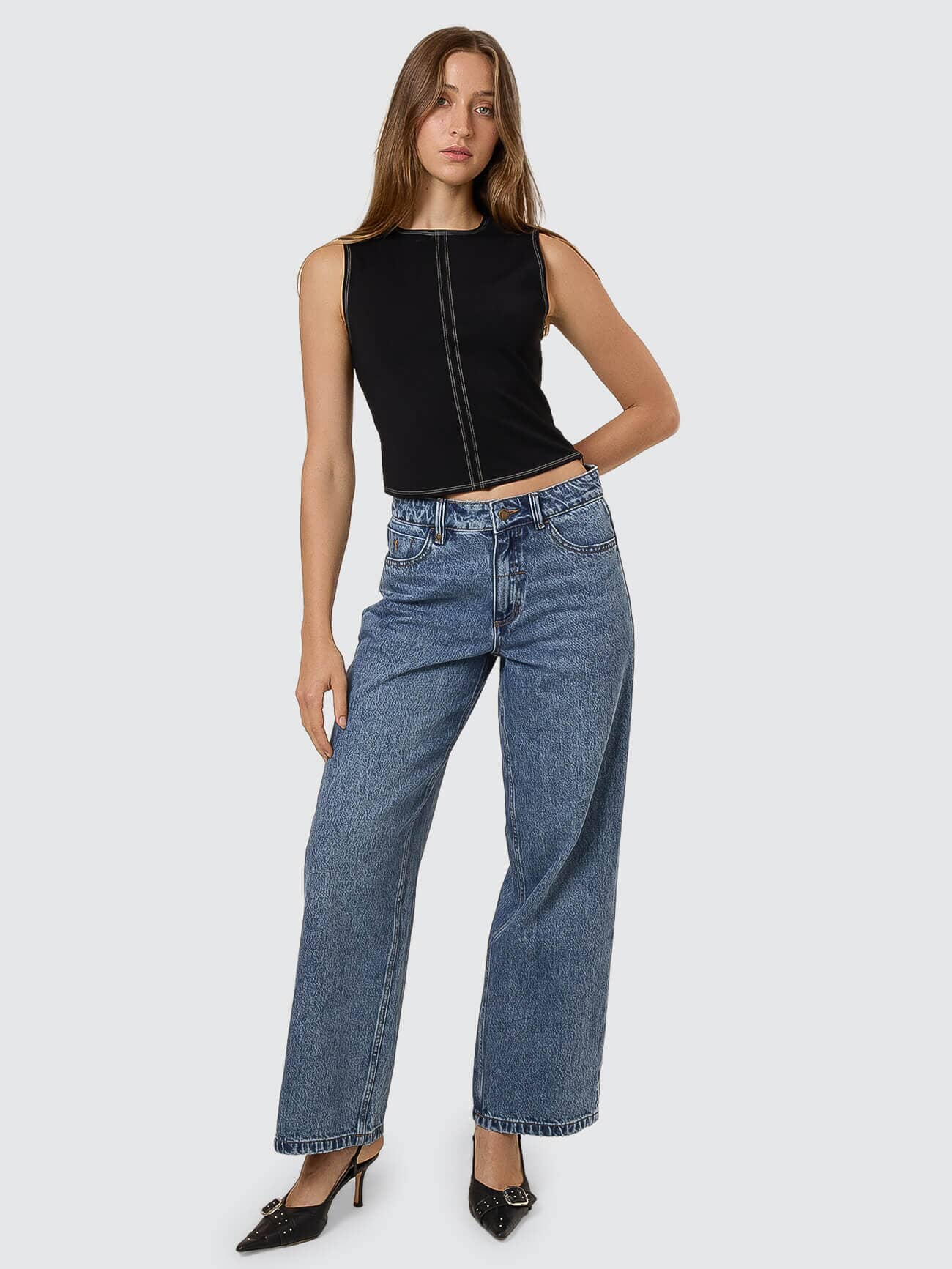 Womens Billie Low Rise Baggy Denim Stone Blue - Image 8