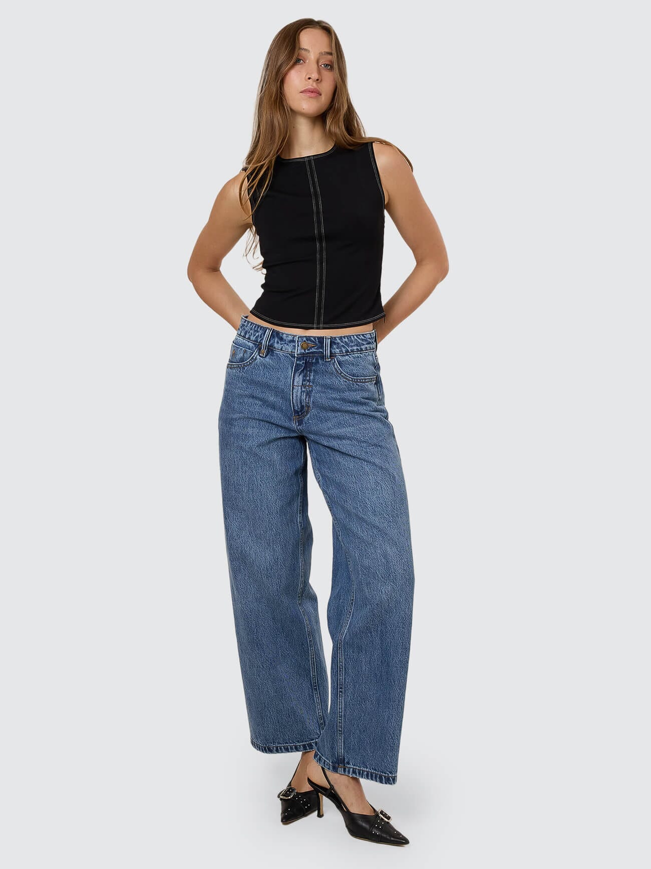 Womens Billie Low Rise Baggy Denim Stone Blue - Image 2