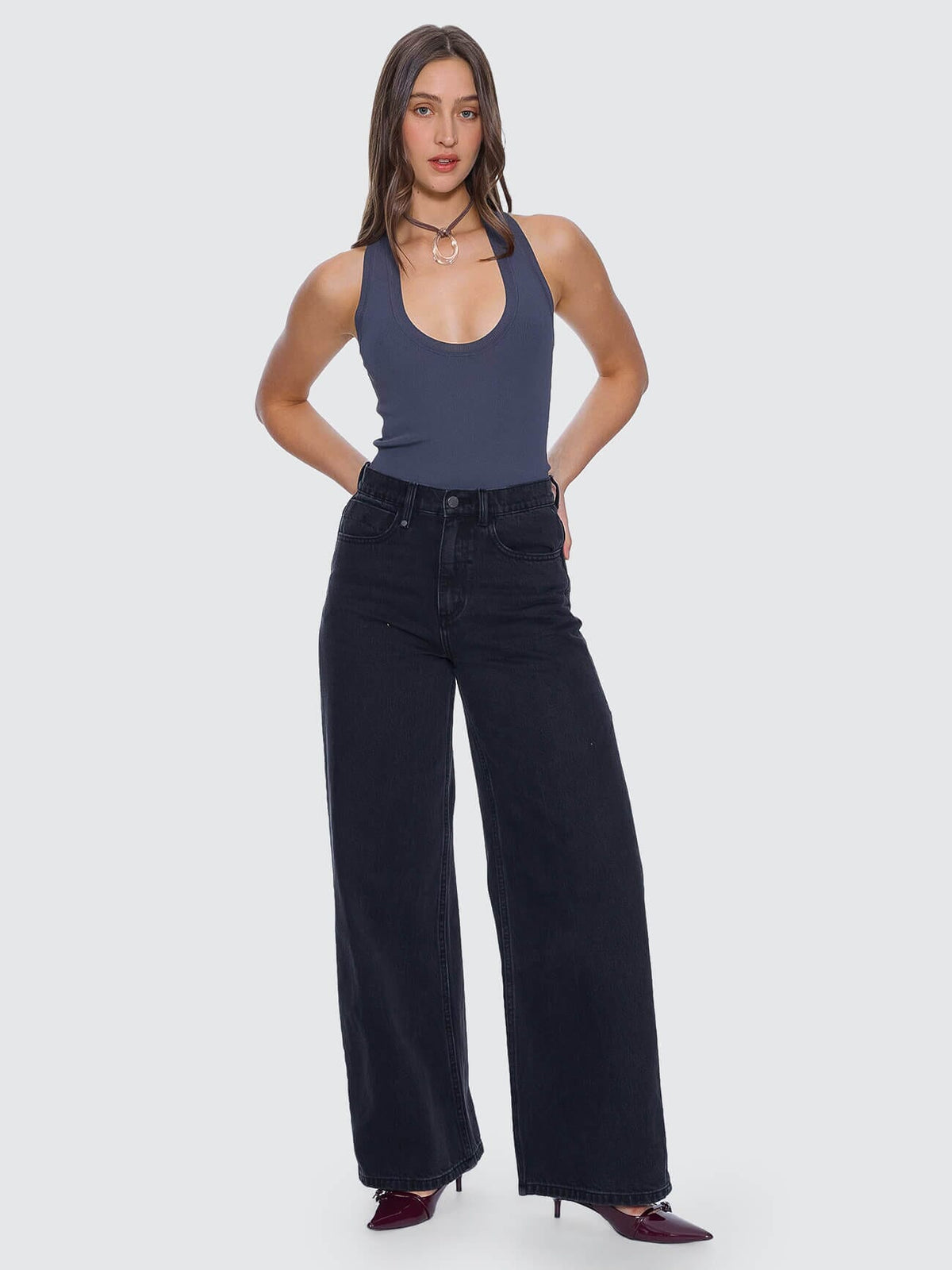Womens Hunter High Rise Wide Denim Aged Black - Image 1