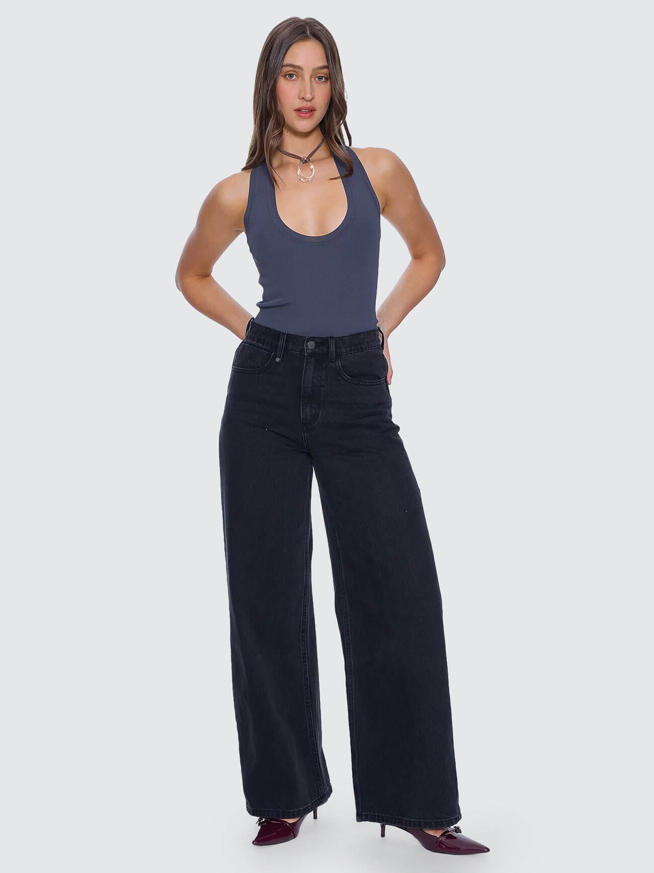 Womens Hunter High Rise Wide Denim Aged Black - Image 1