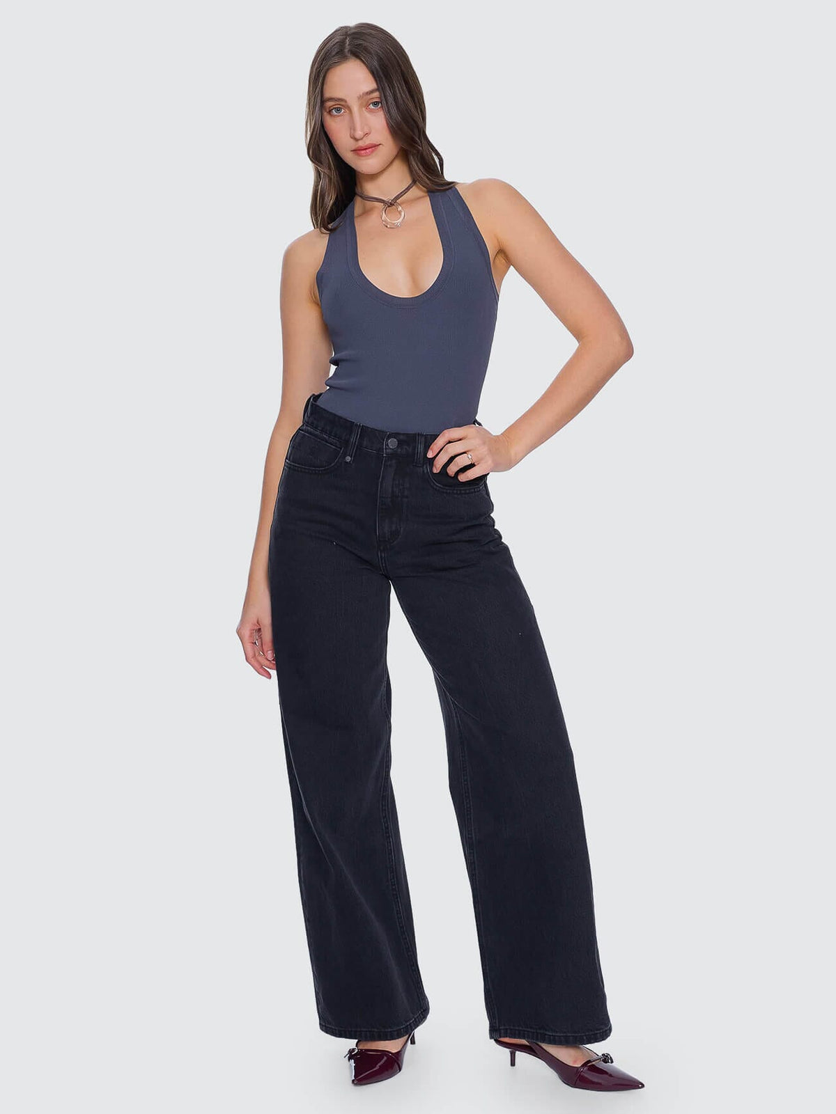 Womens Hunter High Rise Wide Denim Aged Black - Image 8