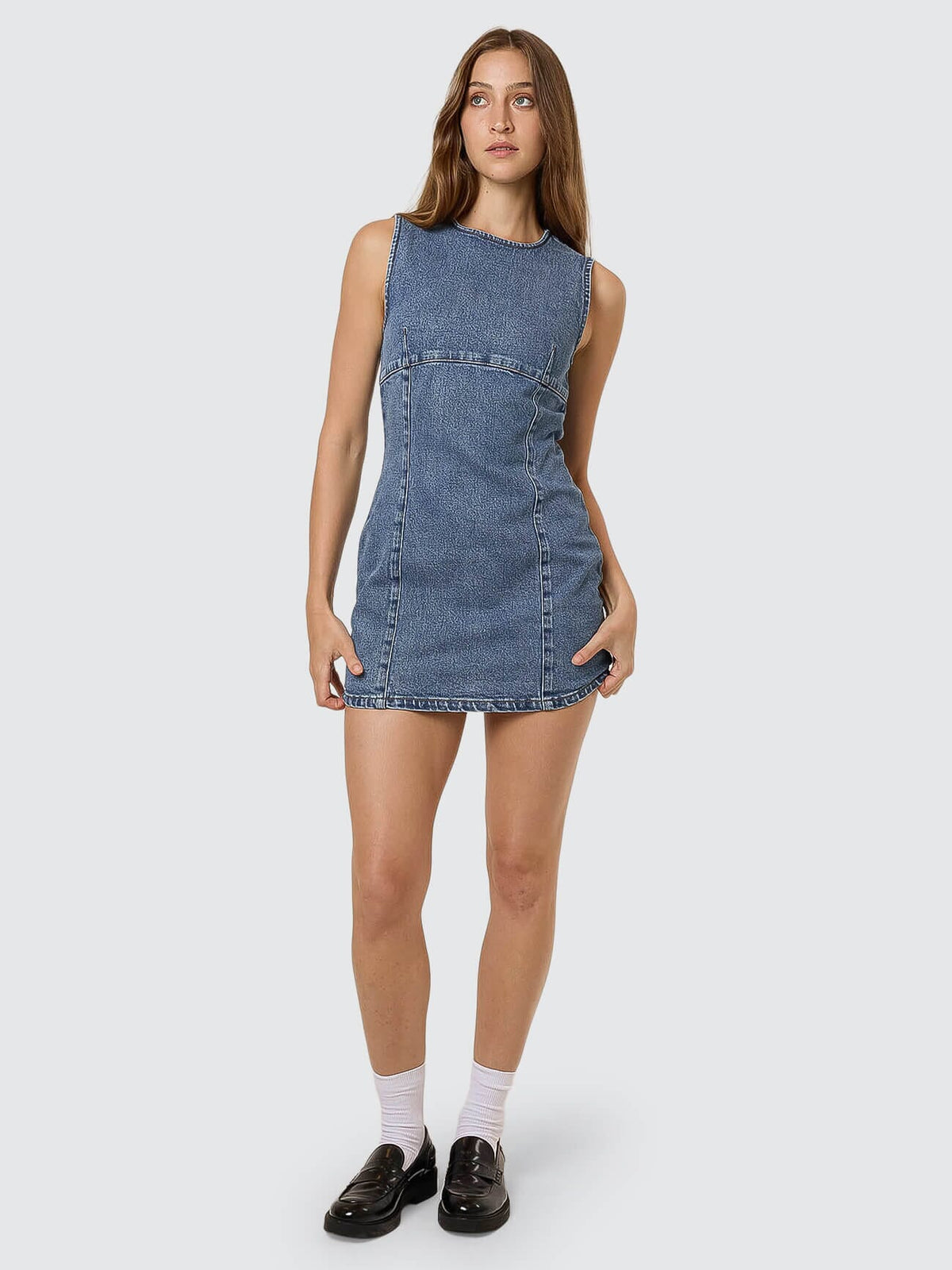Womens Night Shift Mini Dress Stone Blue - Image 1