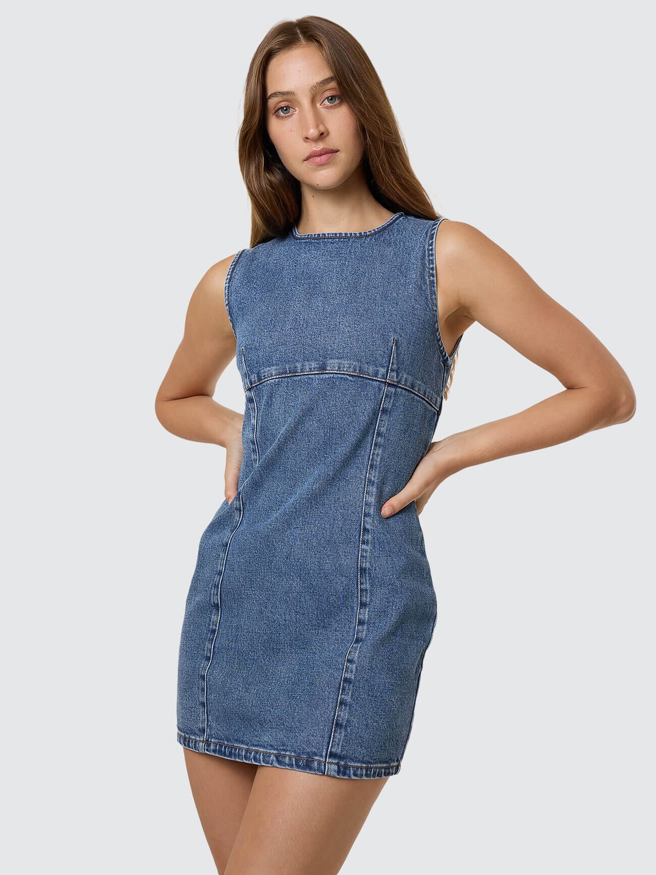 Womens Night Shift Mini Dress Stone Blue - Image 3