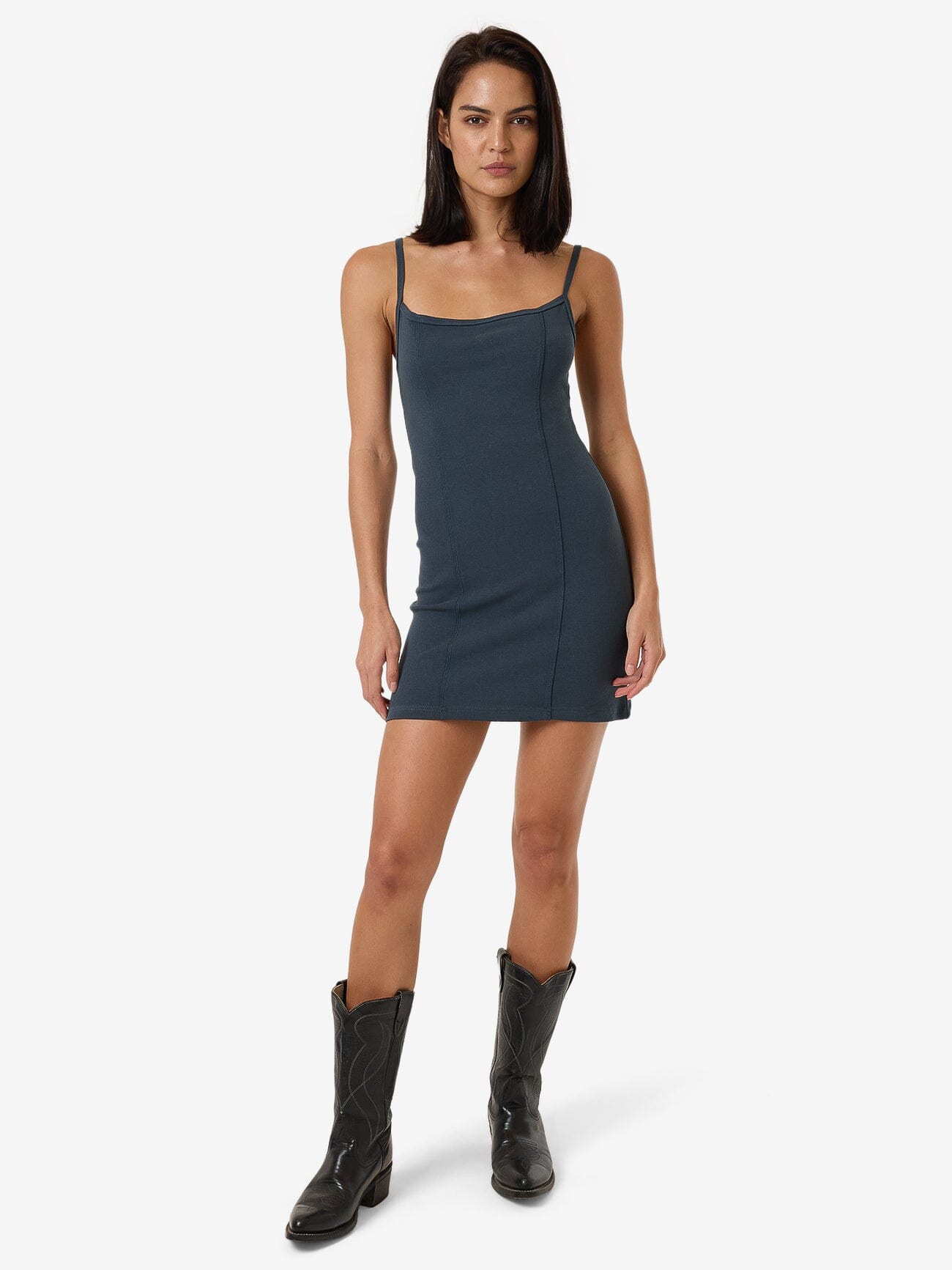 Rib Seam Mini Dress Dark Slate - Image 1