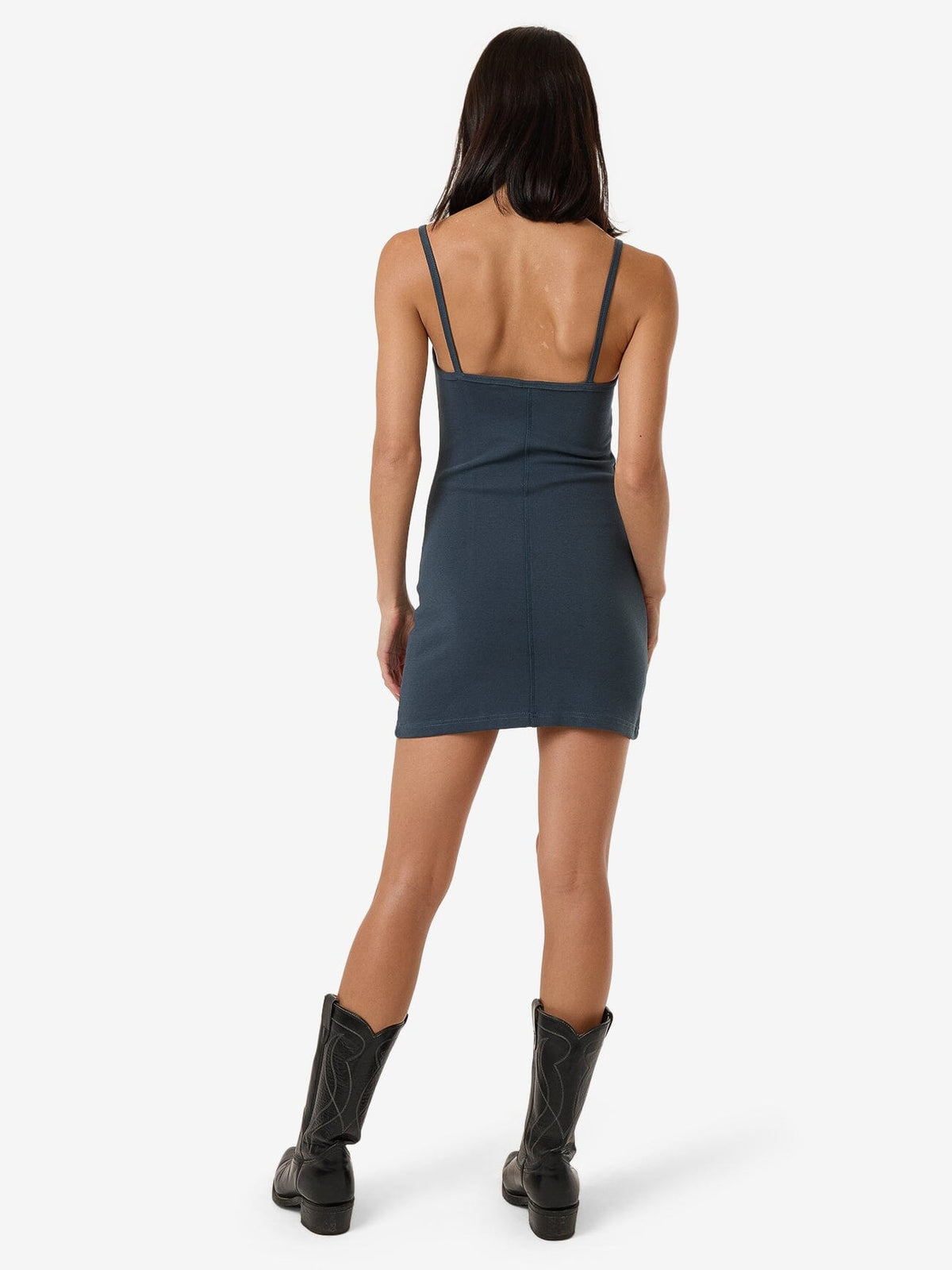 Rib Seam Mini Dress Dark Slate - Image 2