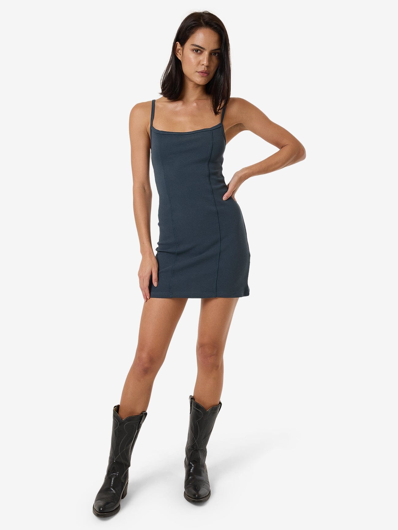 Rib Seam Mini Dress Dark Slate - Image 5