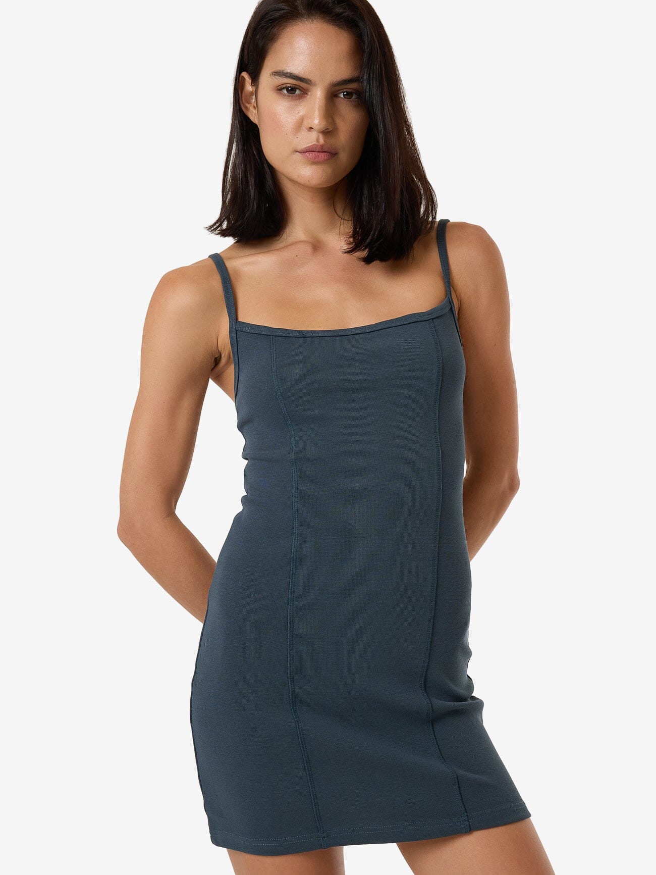 Rib Seam Mini Dress Dark Slate - Image 6