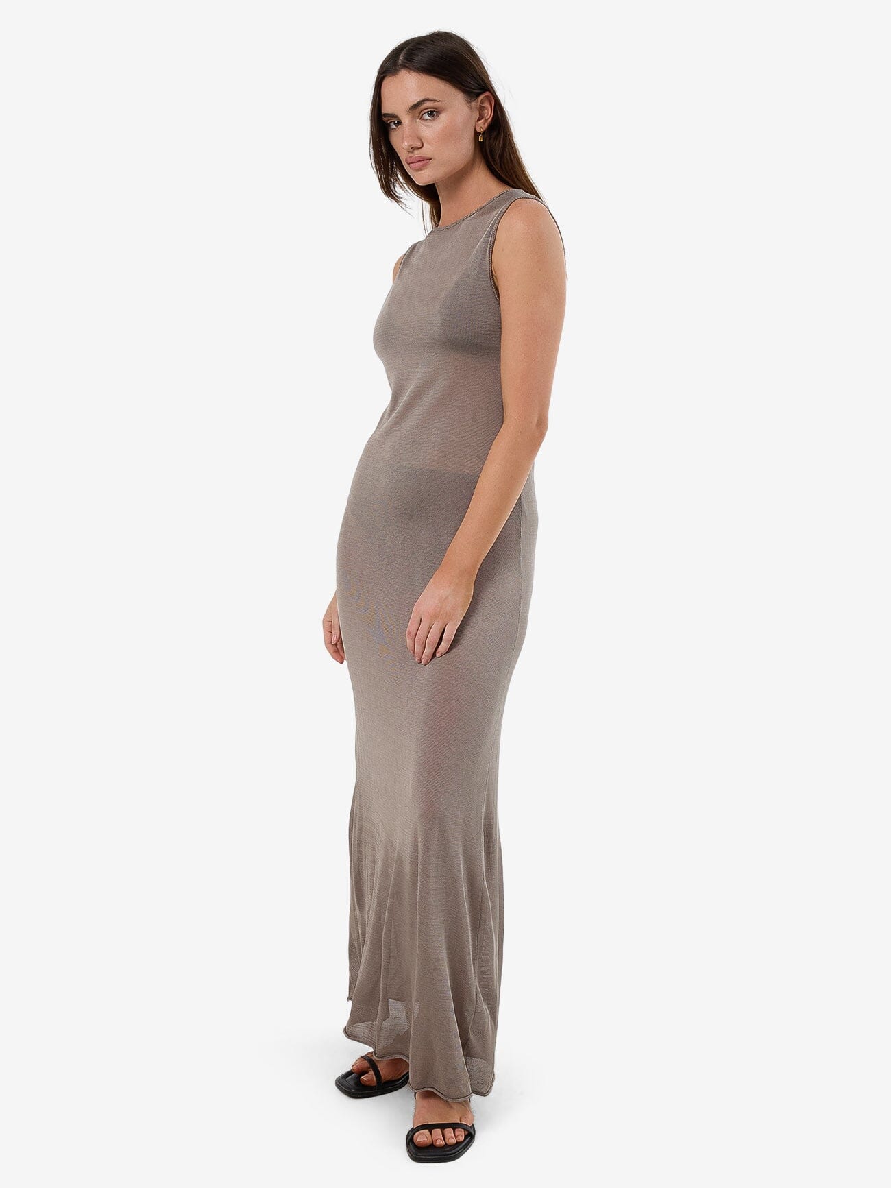 Anais Sleeveless Sheer Knit Dress Fungi - Image 3
