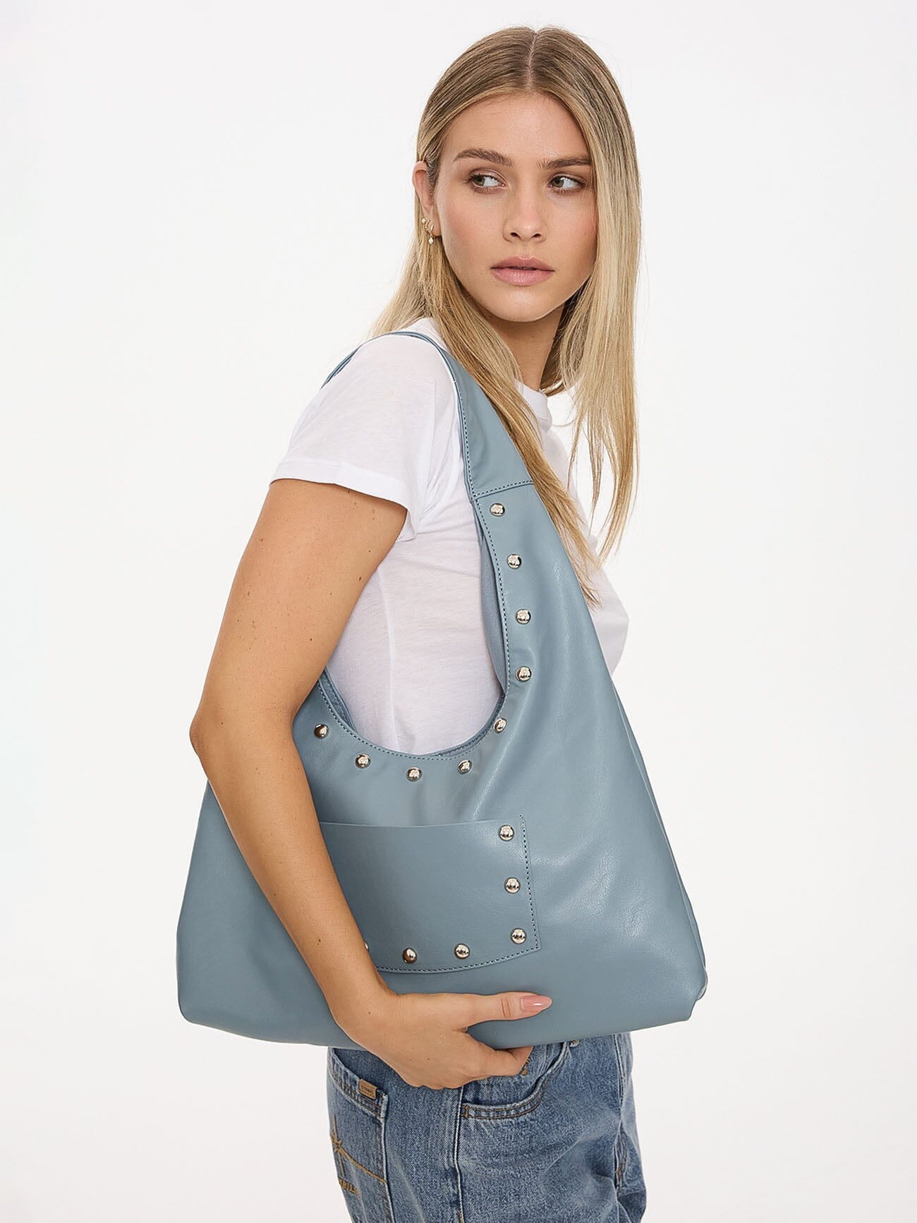 Wish Me Luck Studded Shoulder Bag Dark Grey Blue - Image 1