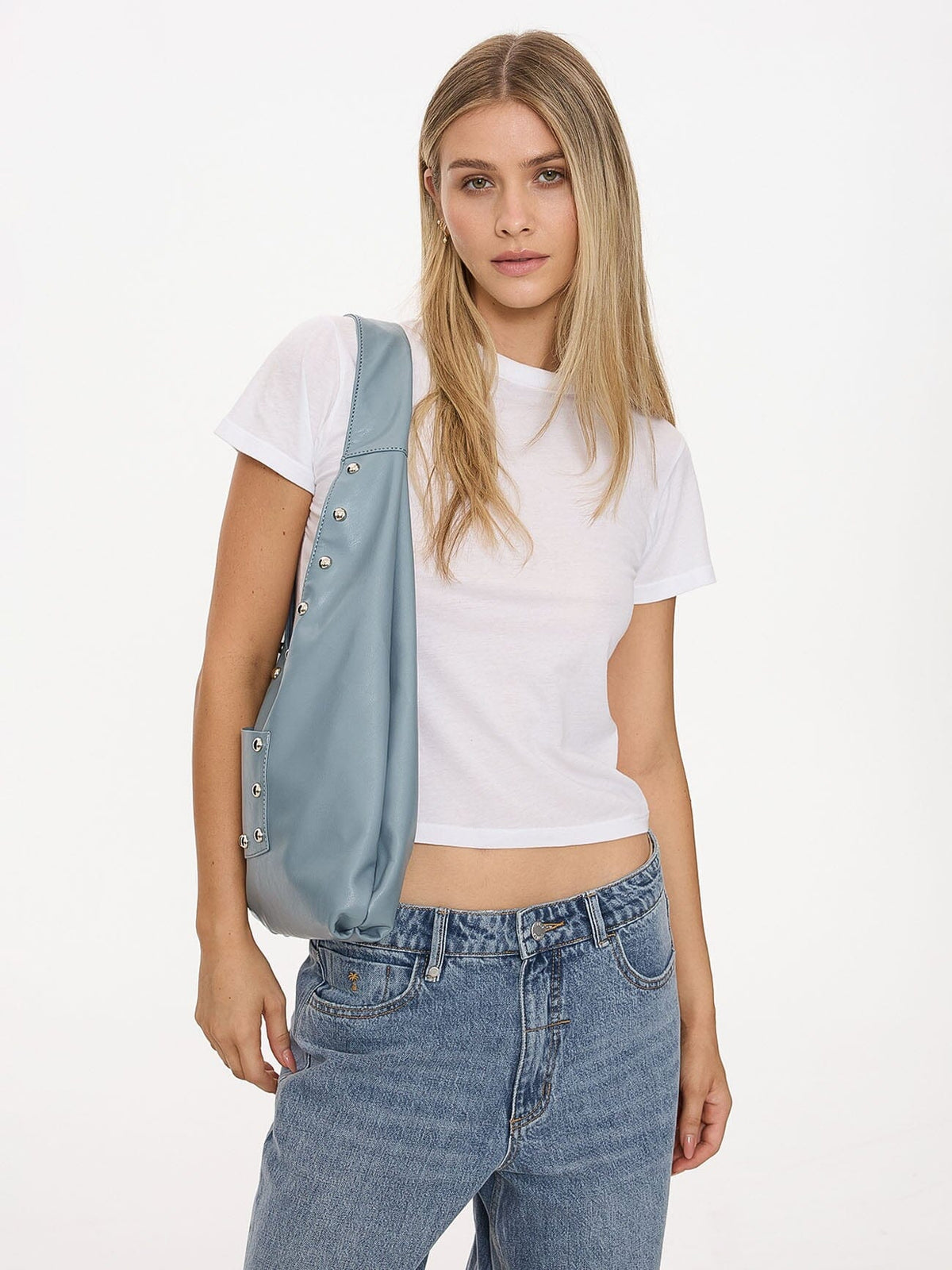 Wish Me Luck Studded Shoulder Bag Dark Grey Blue - Image 2