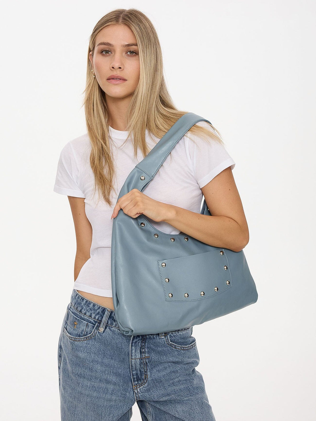 Wish Me Luck Studded Shoulder Bag Dark Grey Blue - Image 3