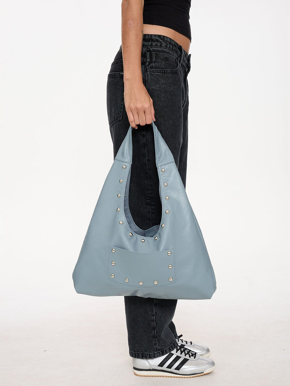 Wish Me Luck Studded Shoulder Bag Dark Grey Blue - Image 5