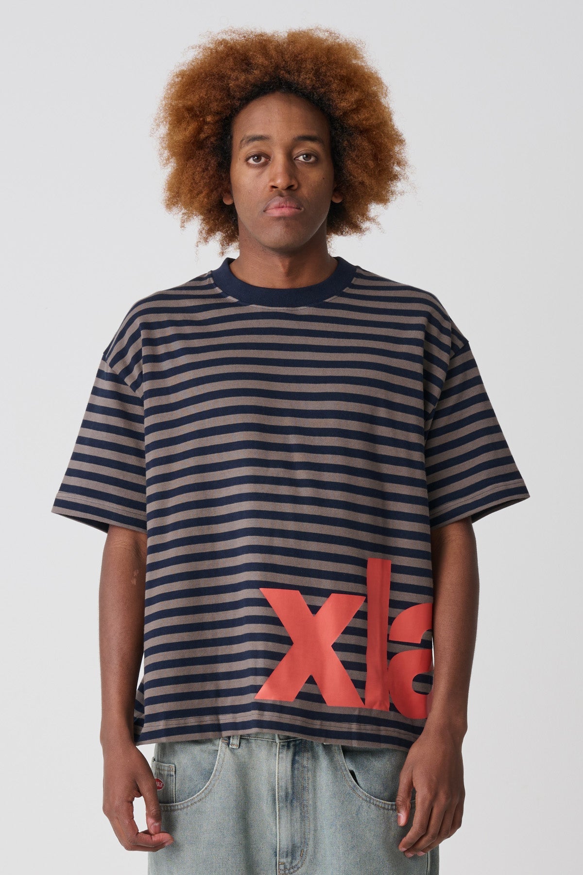 Mens Eli Gorilla Fit T Shirt Mocha / Navy Stripe - Image 2